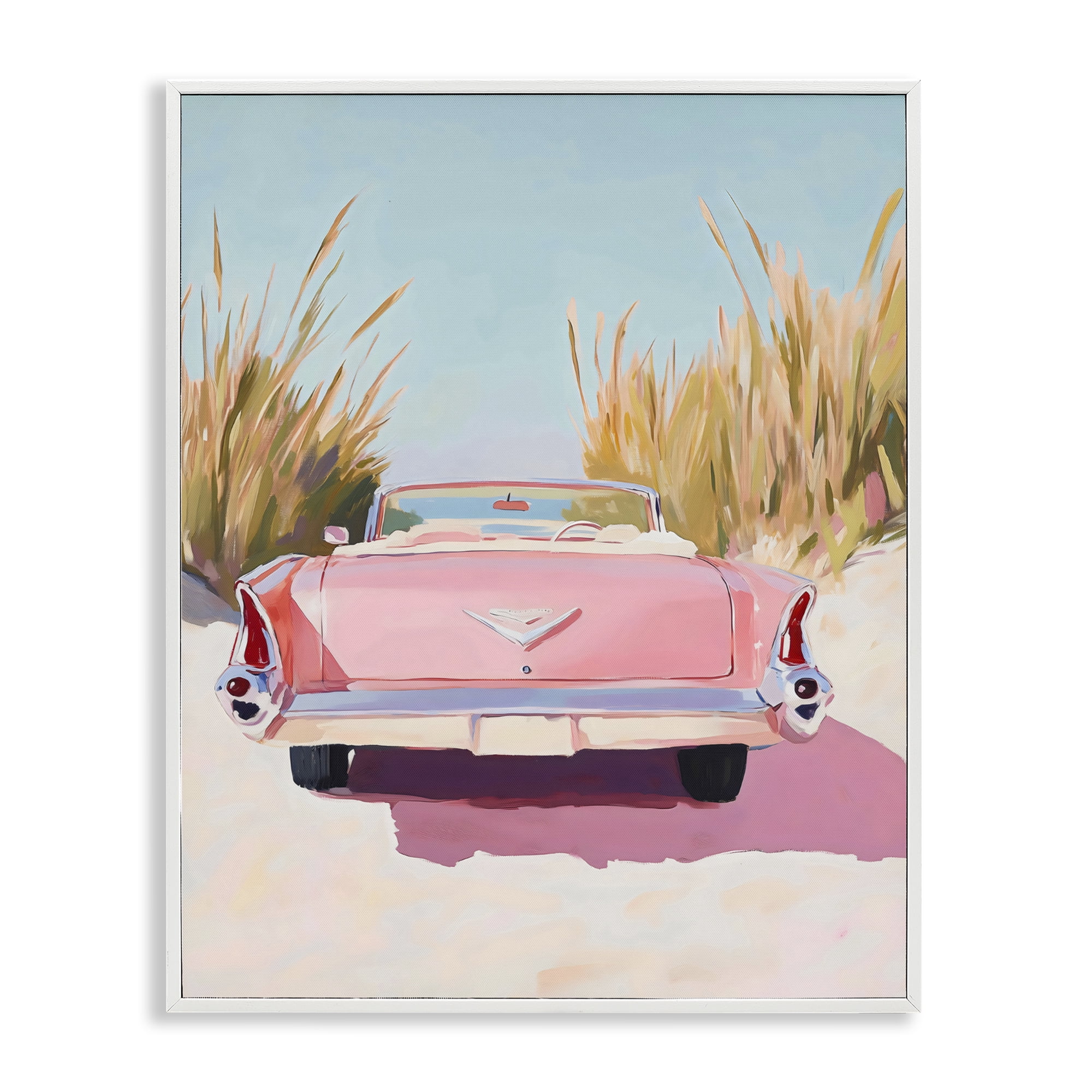 Stupell Industries Pink Cadillac on Beach White Framed Giclee Art, design by The Prints Vibe