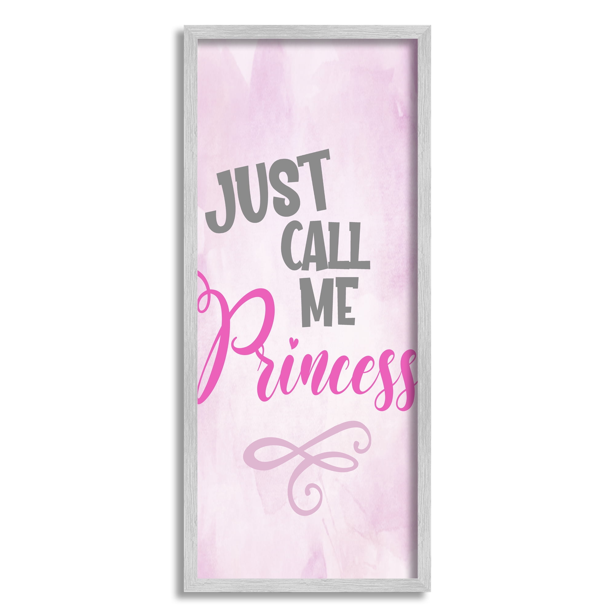 Stupell Industries Pink Call Me Princess Inspirational Painting Gray Framed Art Print Wall Art, 10 x 24