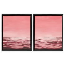 Stupell Industries Pink Calm Seascape Nautical & Beach Painting Black Floater Framed Canvas Art Print Wall Art, 17 x 21, Set of 2