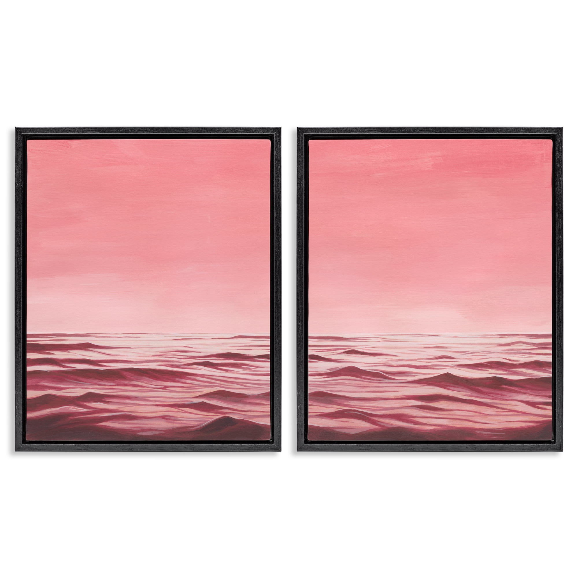 Stupell Industries Pink Calm Seascape Nautical & Beach Painting Black Floater Framed Canvas Art Print Wall Art, 31 x 25, Set of 2
