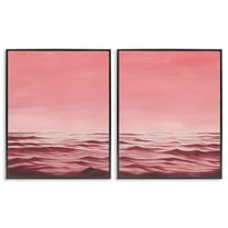 Stupell Industries Pink Calm Seascape Nautical & Beach Painting Black Framed Art Print Wall Art, 11 x 14, Set of 2
