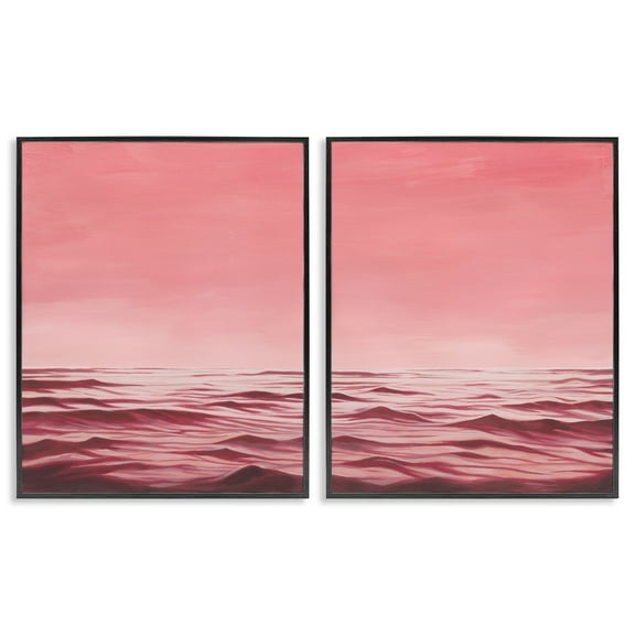 Stupell Industries Pink Calm Seascape Nautical & Beach Painting Black Framed Art Print Wall Art, 11 x 14, Set of 2