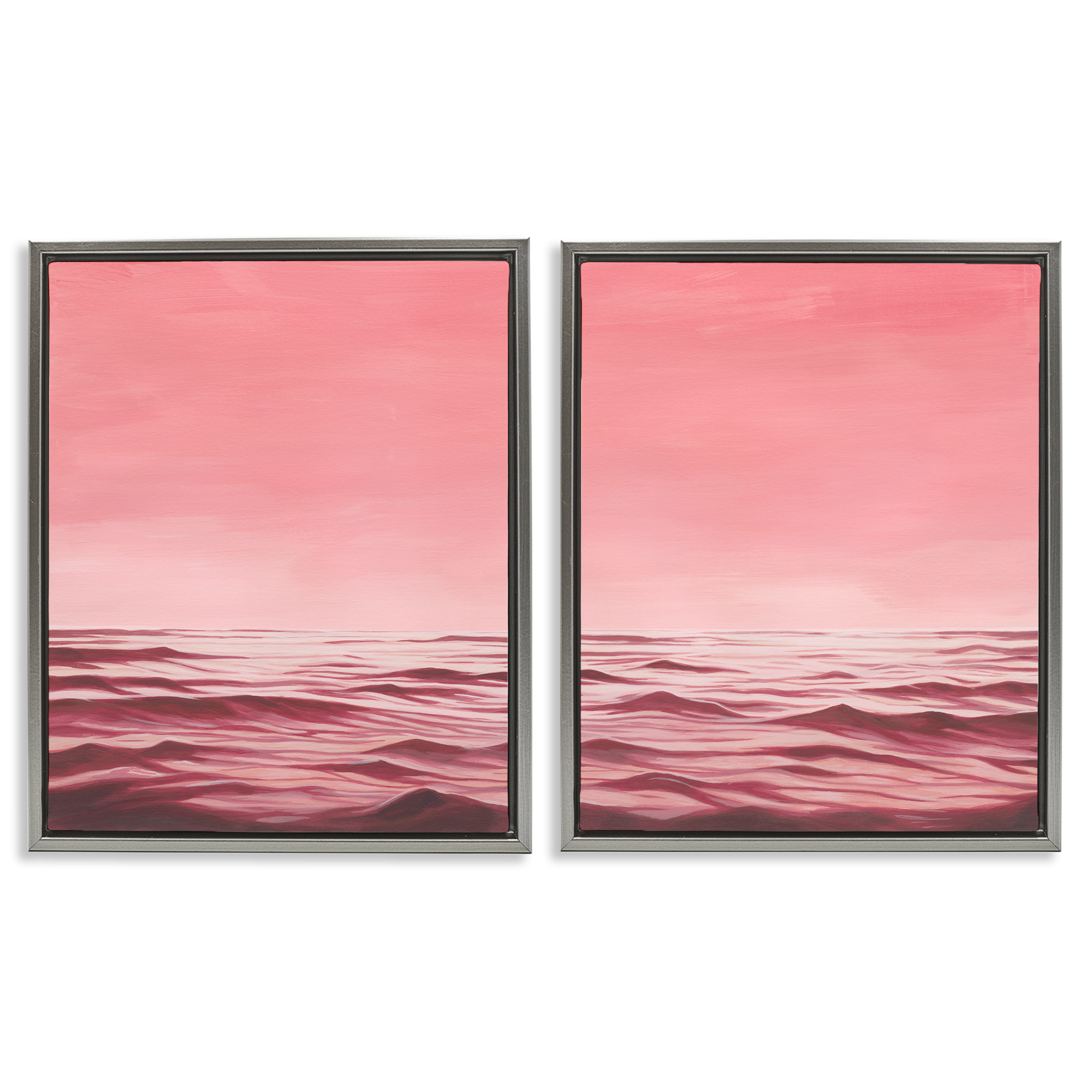 Stupell Industries Pink Calm Seascape Nautical & Beach Painting Gray Floater Framed Canvas Art Print Wall Art, 31 x 25, Set of 2
