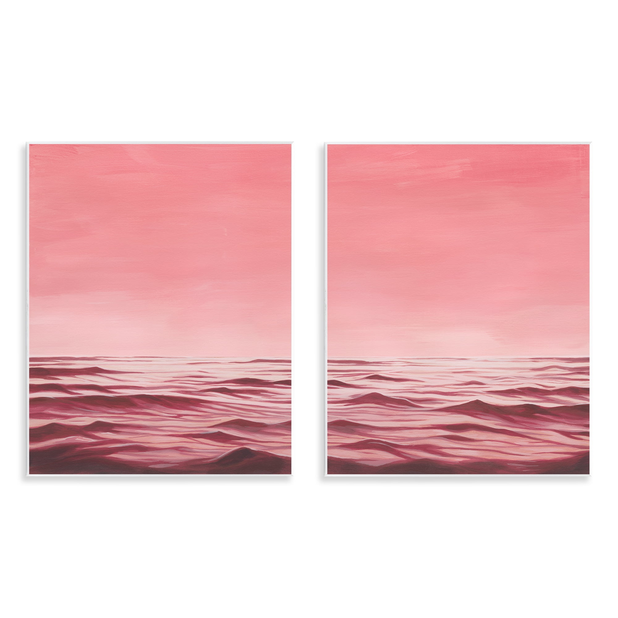 Stupell Industries Pink Calm Seascape Nautical & Beach Painting Unframed Art Print Wall Art, 11 x 14, Set of 2