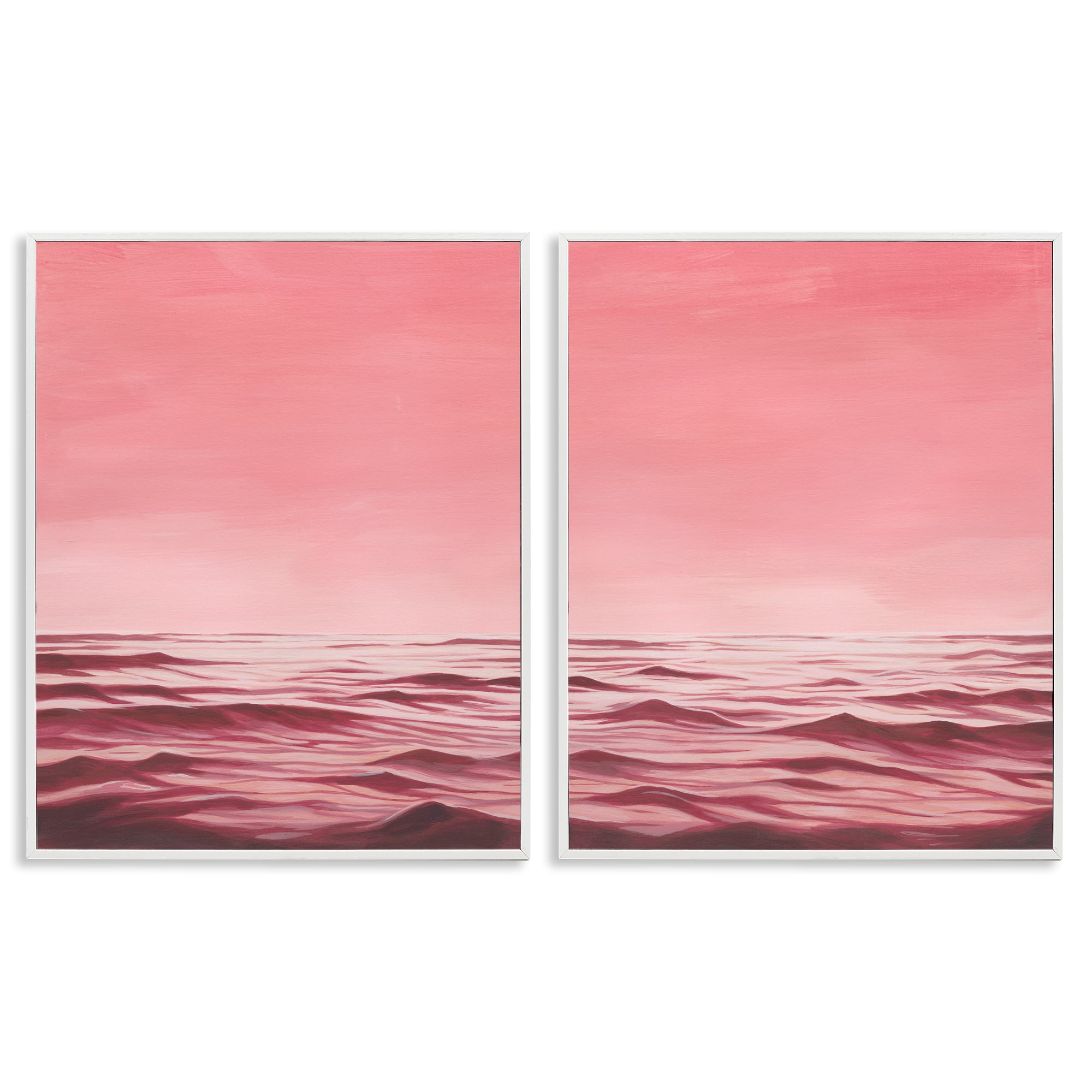 Stupell Industries Pink Calm Seascape Nautical & Beach Painting White Framed Art Print Wall Art, 11 x 14, Set of 2