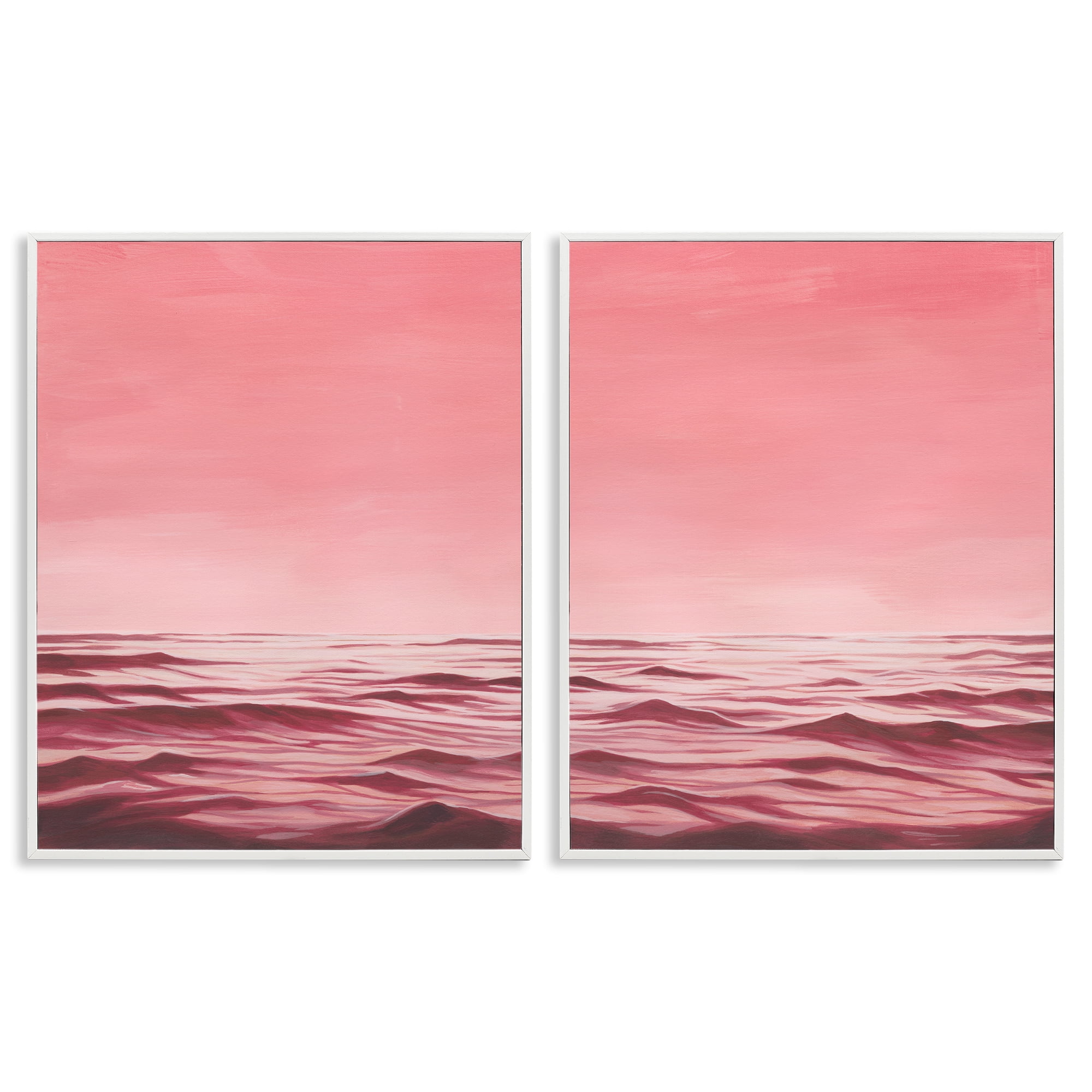 Stupell Industries Pink Calm Seascape Nautical & Beach Painting White Framed Art Print Wall Art, 24 x 30, Set of 2