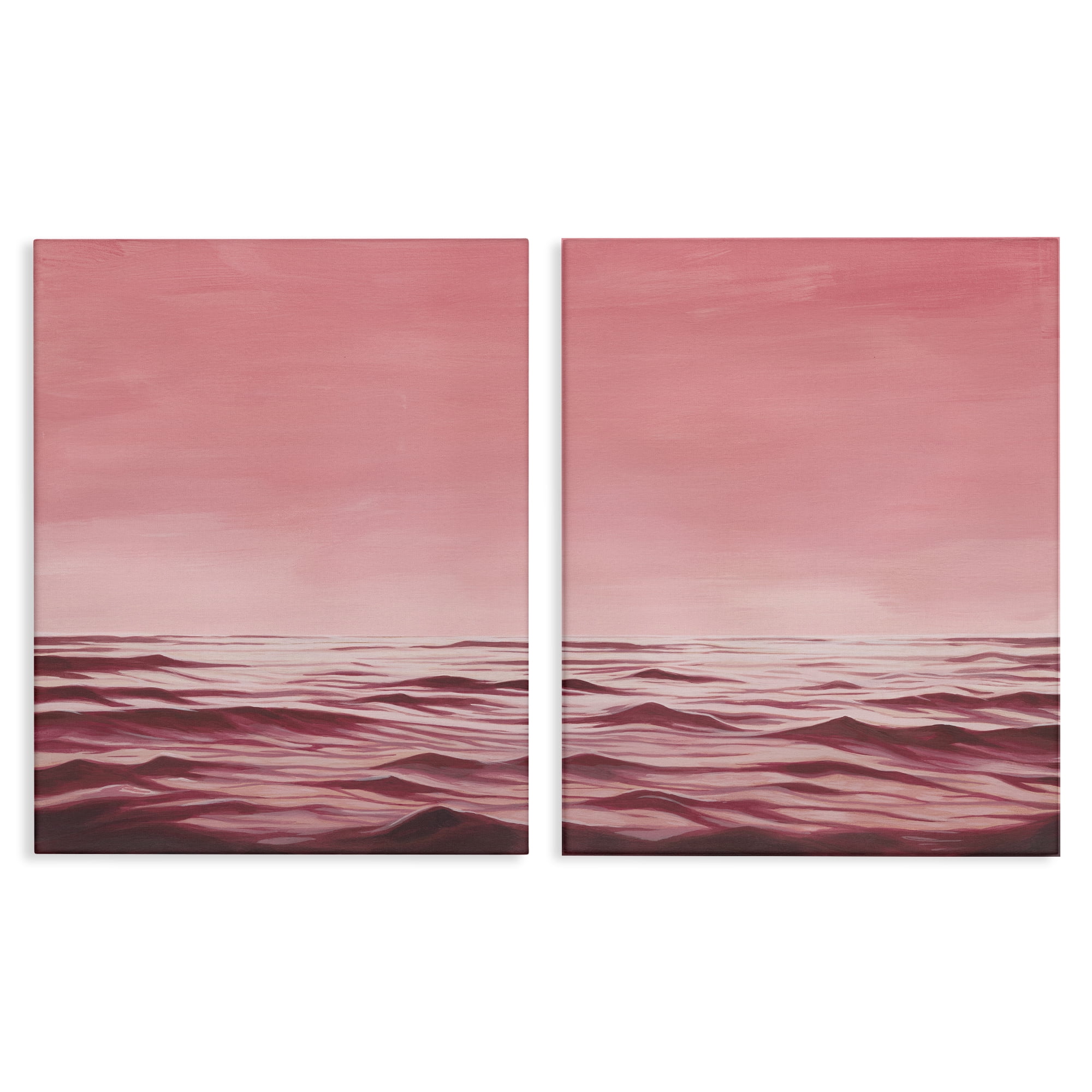 Stupell Industries Pink Calm Seascape Nautical & Beach Painting Wrapped Canvas Art Print Wall Art, 16 x 20, Set of 2