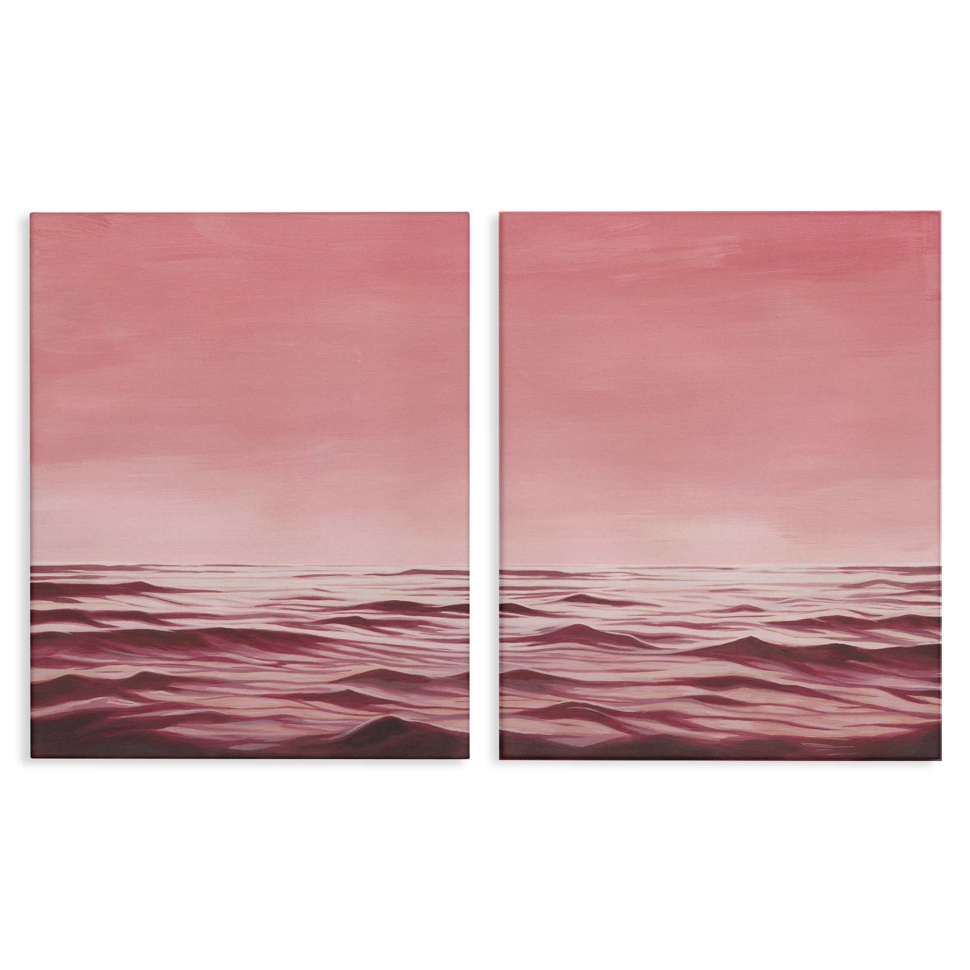 Stupell Industries Pink Calm Seascape Nautical & Beach Painting Wrapped Canvas Art Print Wall Art, 24 x 30, Set of 2