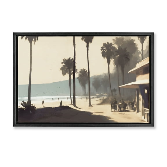 Stupell Industries Pink Canopy Beach Scene Landscape & Nature Painting Black Floater Framed Canvas Art Print Wall Art, 25 x 17