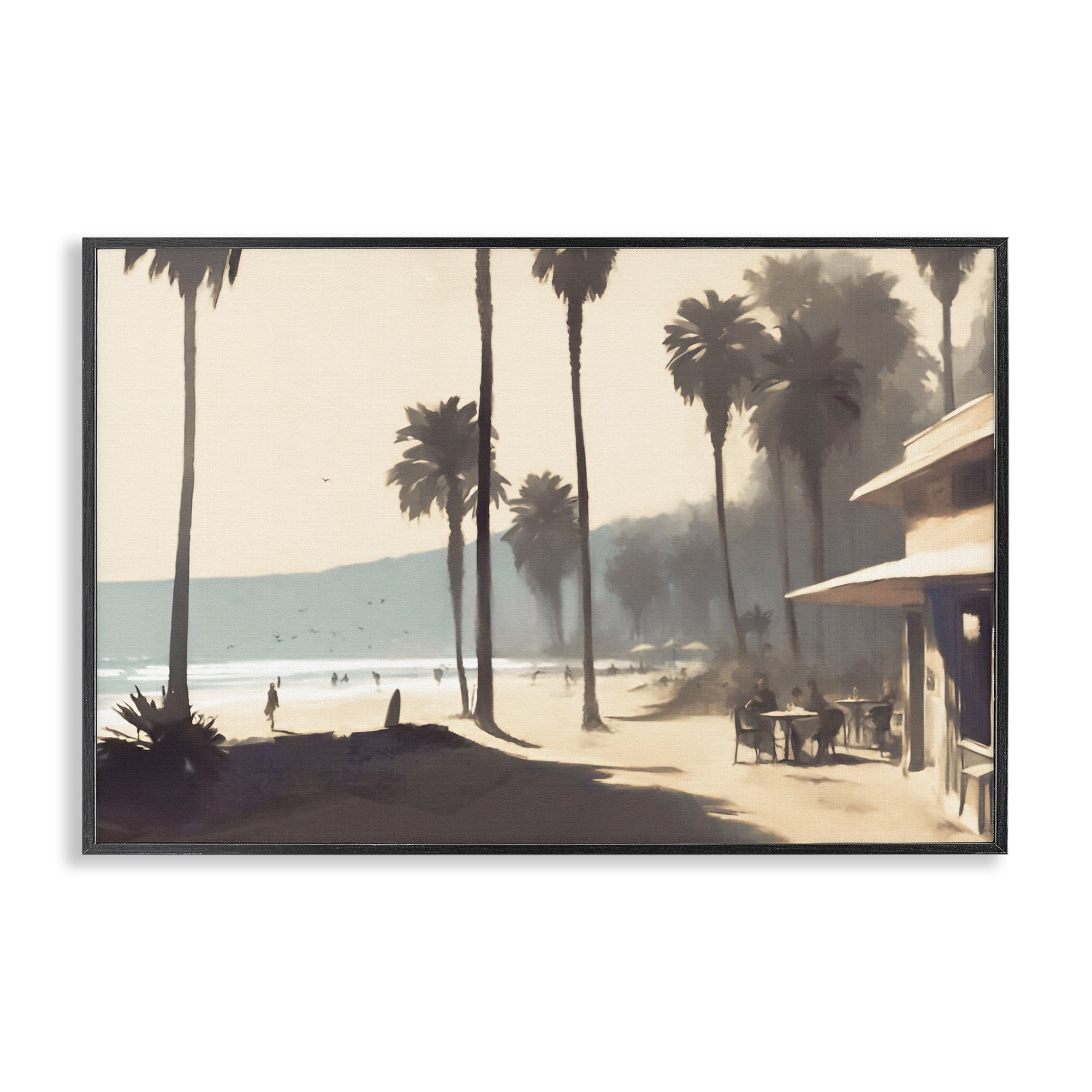 Stupell Industries Pink Canopy Beach Scene Landscape & Nature Painting Black Framed Art Print Wall Art, 24 x 16