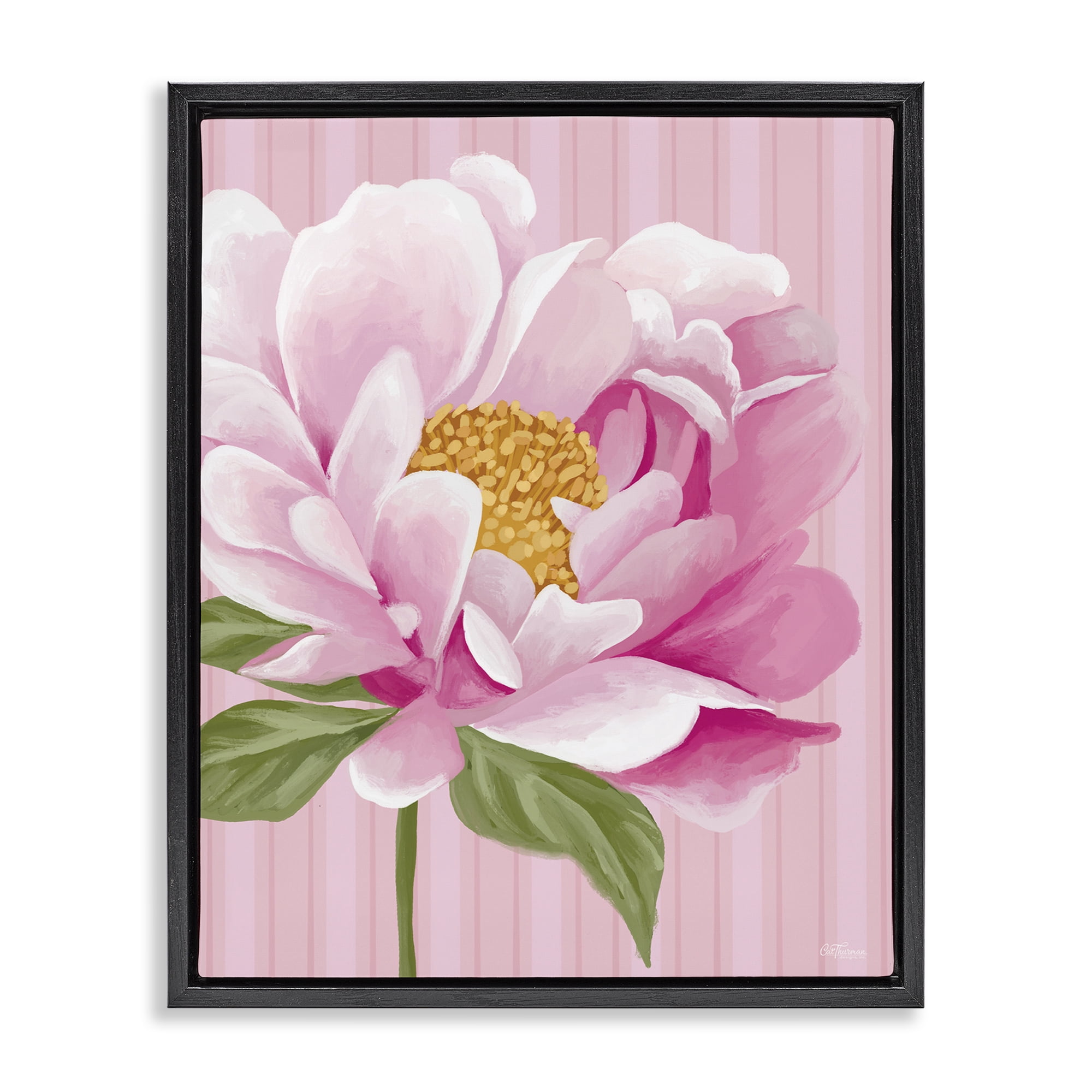 Stupell Industries Pink Carnation Bloom Botanical & Floral Painting Black Floater Framed Art Print Wall Art, 17 x 21