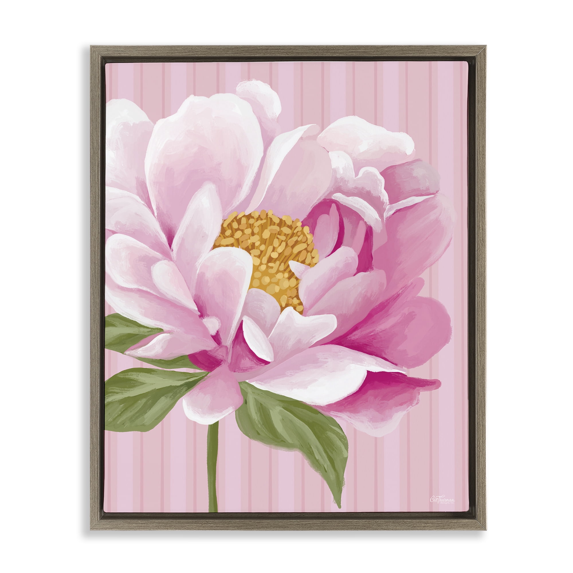 Stupell Industries Pink Carnation Bloom Botanical & Floral Painting Brown Floater Framed Art Print Wall Art, 17 x 21