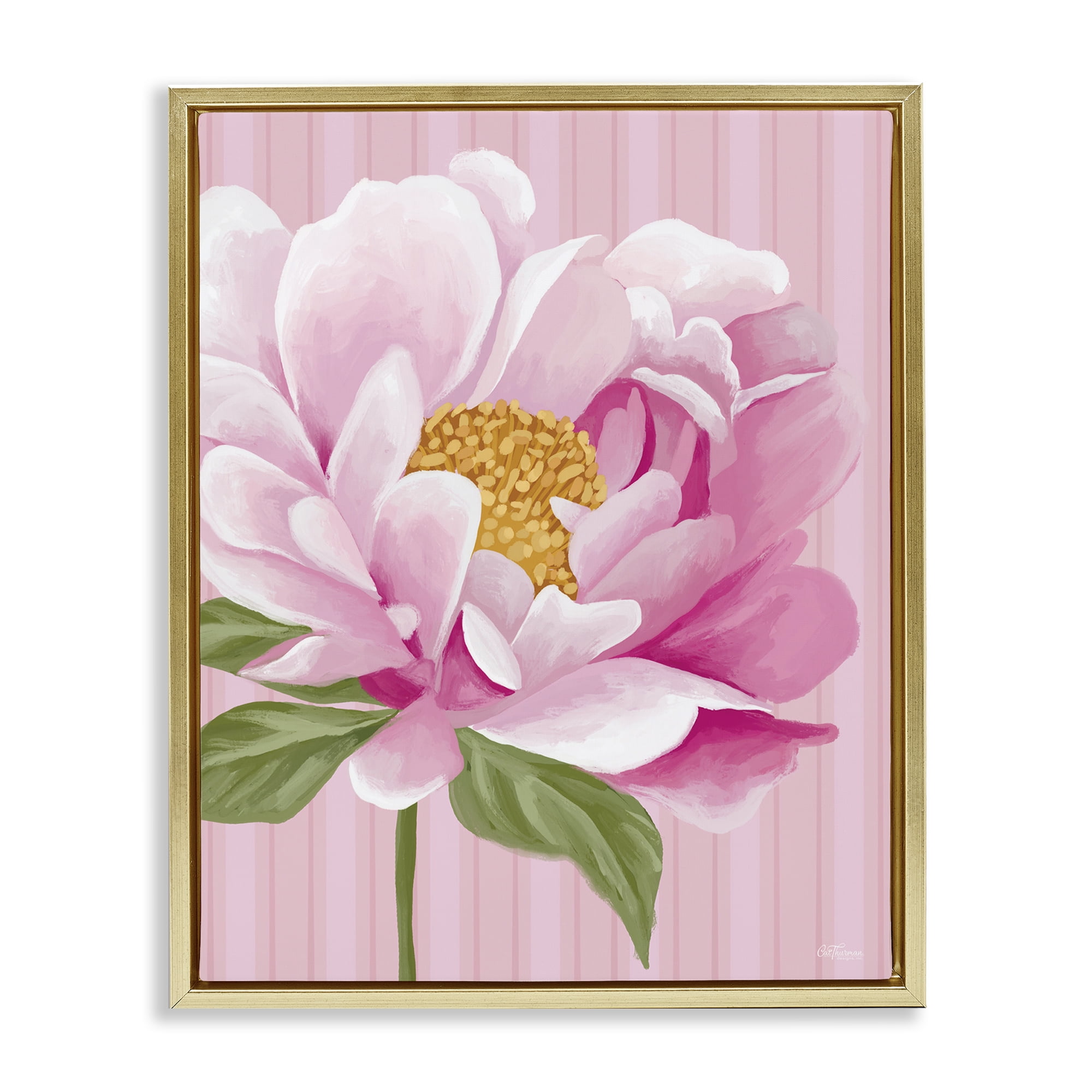 Stupell Industries Pink Carnation Bloom Botanical & Floral Painting Gold Floater Framed Art Print Wall Art, 17 x 21