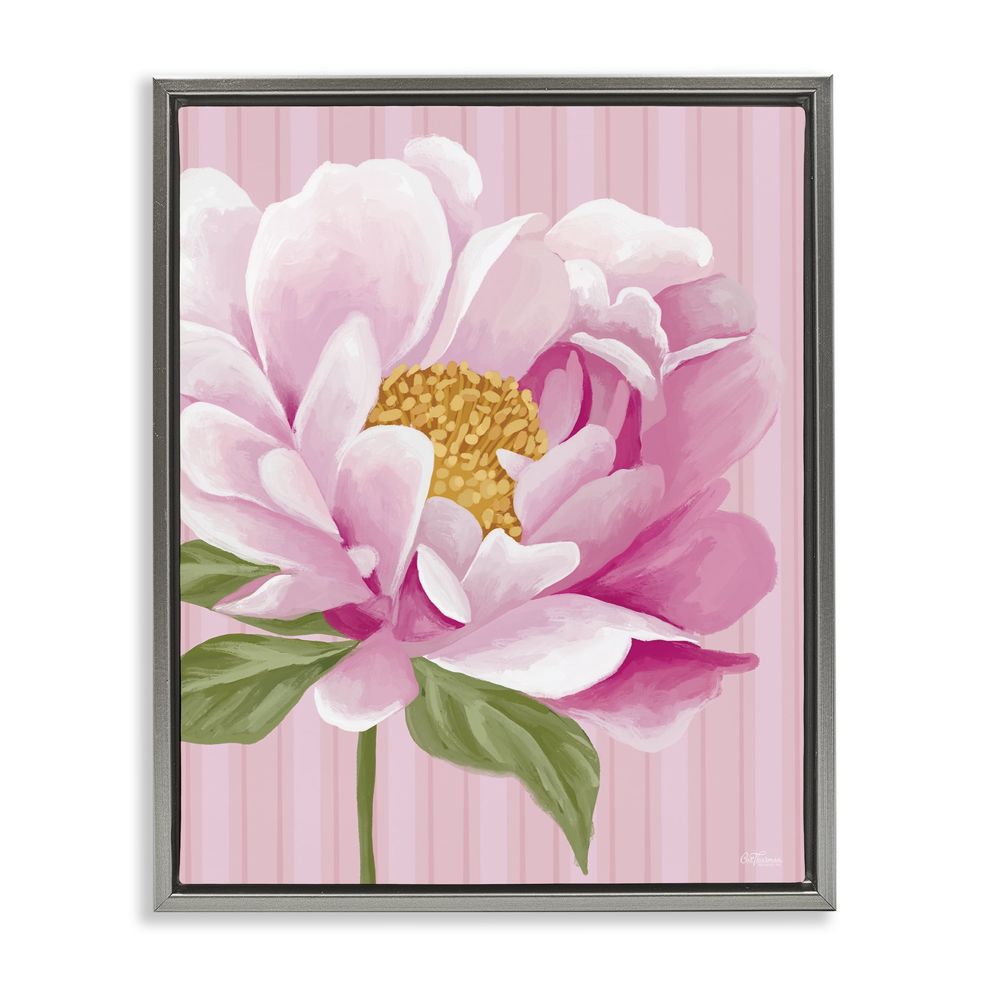 Stupell Industries Pink Carnation Bloom Botanical & Floral Painting Gray Floater Framed Art Print Wall Art, 17 x 21