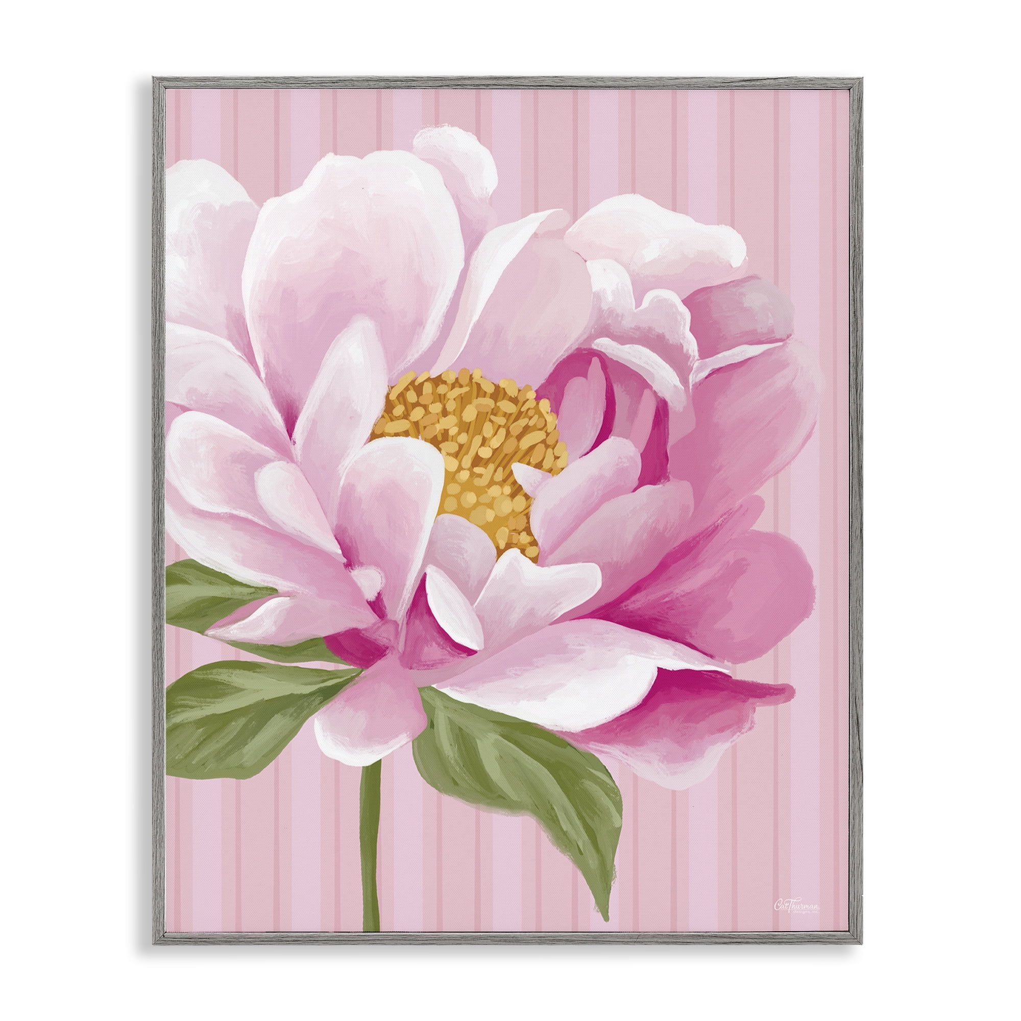 Stupell Industries Pink Carnation Bloom Botanical & Floral Painting Gray Framed Art Print Wall Art, 24 x 30