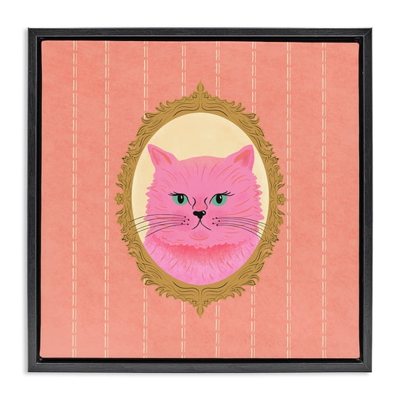 Stupell Industries Pink Cat Portrait Animals Painting Black Floater Framed Canvas Art Print Wall Art, 18 x 18