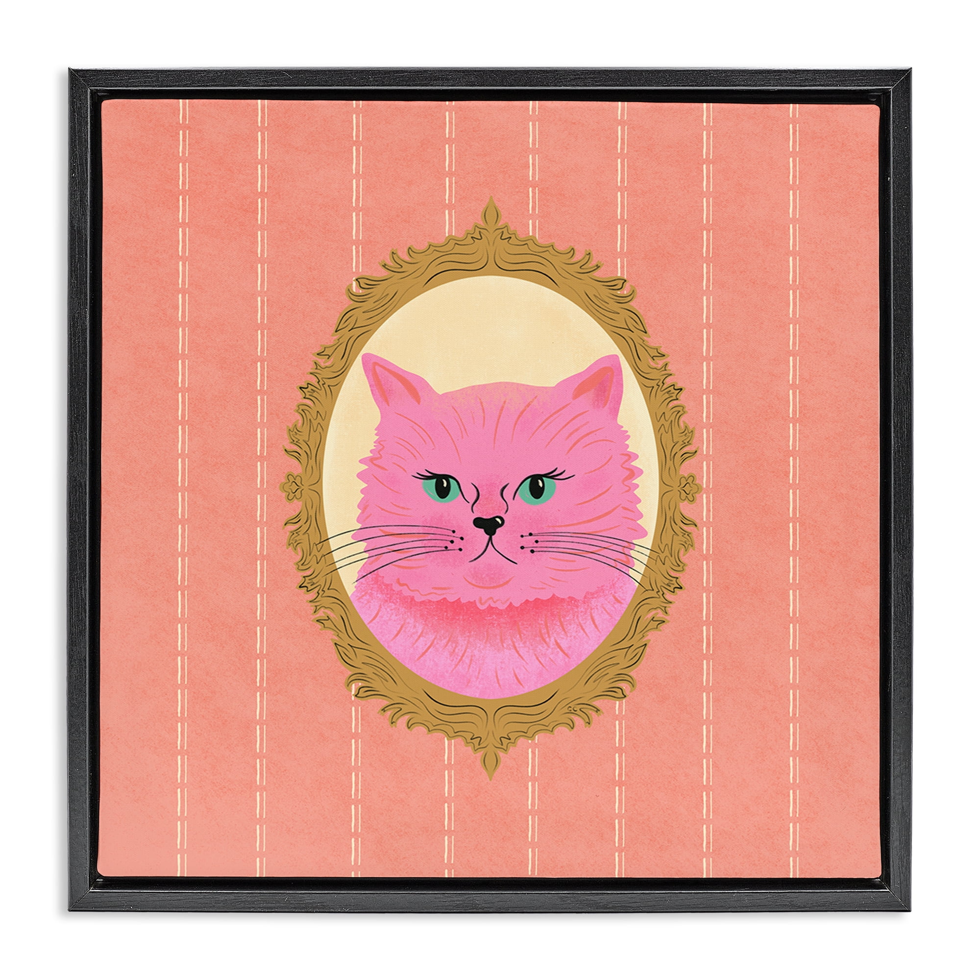 Stupell Industries Pink Cat Portrait Animals Painting Black Floater Framed Canvas Art Print Wall Art, 25 x 25