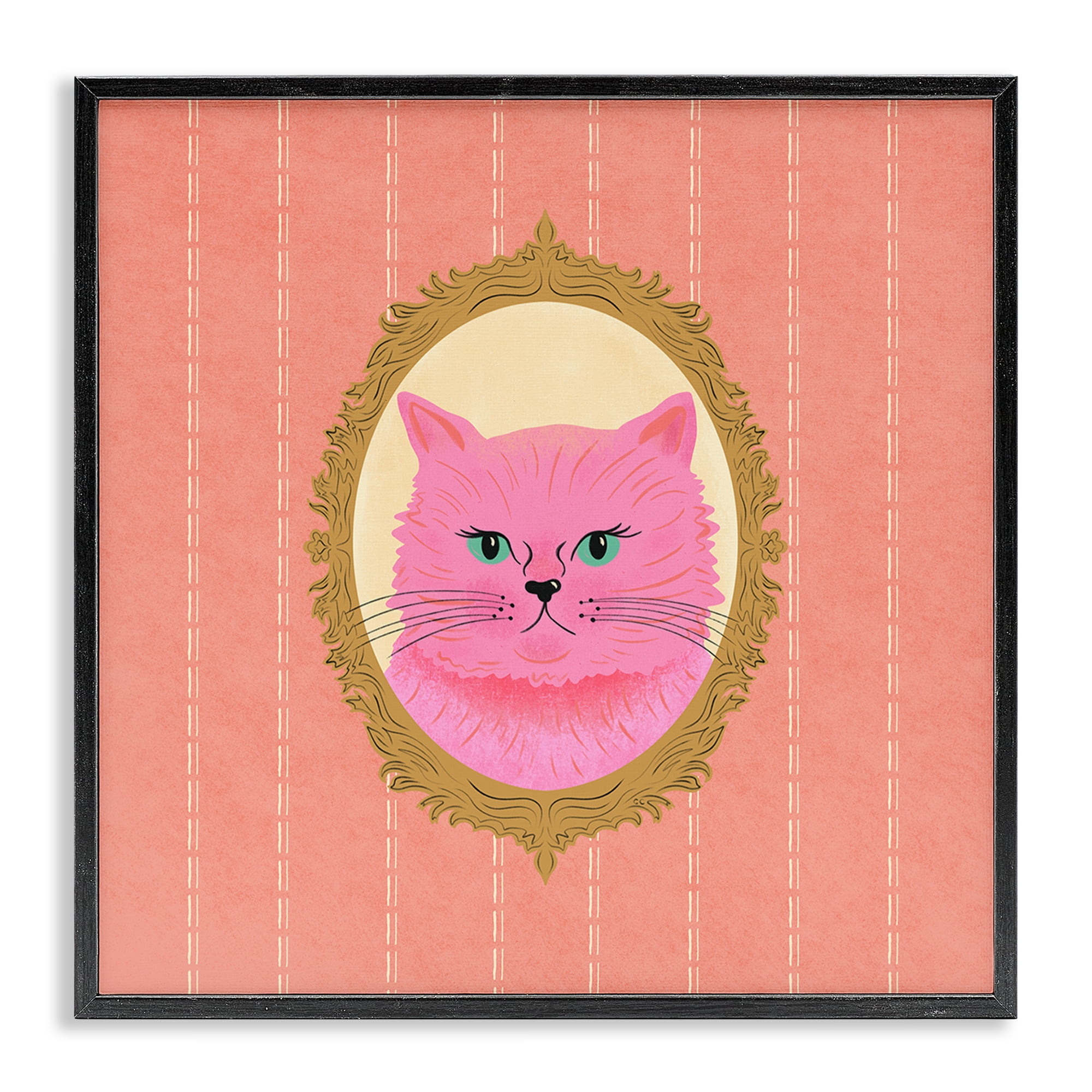 Stupell Industries Pink Cat Portrait Animals Painting Black Framed Art Print Wall Art, 24 x 24