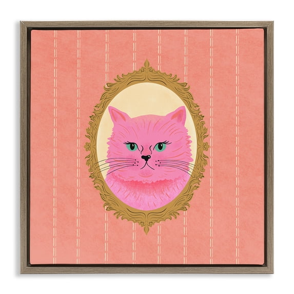 Stupell Industries Pink Cat Portrait Animals Painting Brown Floater Framed Canvas Art Print Wall Art, 25 x 25