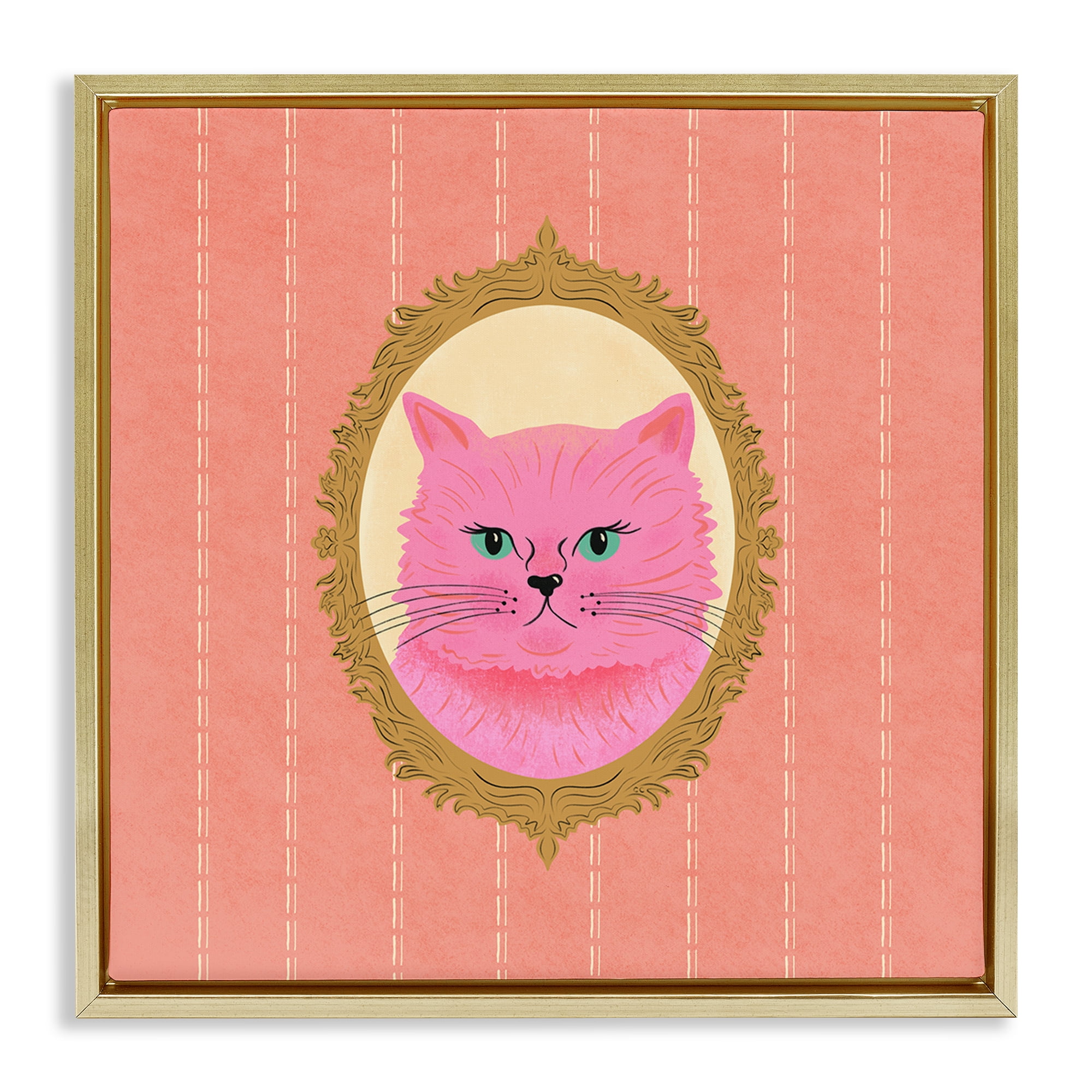 Stupell Industries Pink Cat Portrait Animals Painting Gold Floater Framed Canvas Art Print Wall Art, 25 x 25