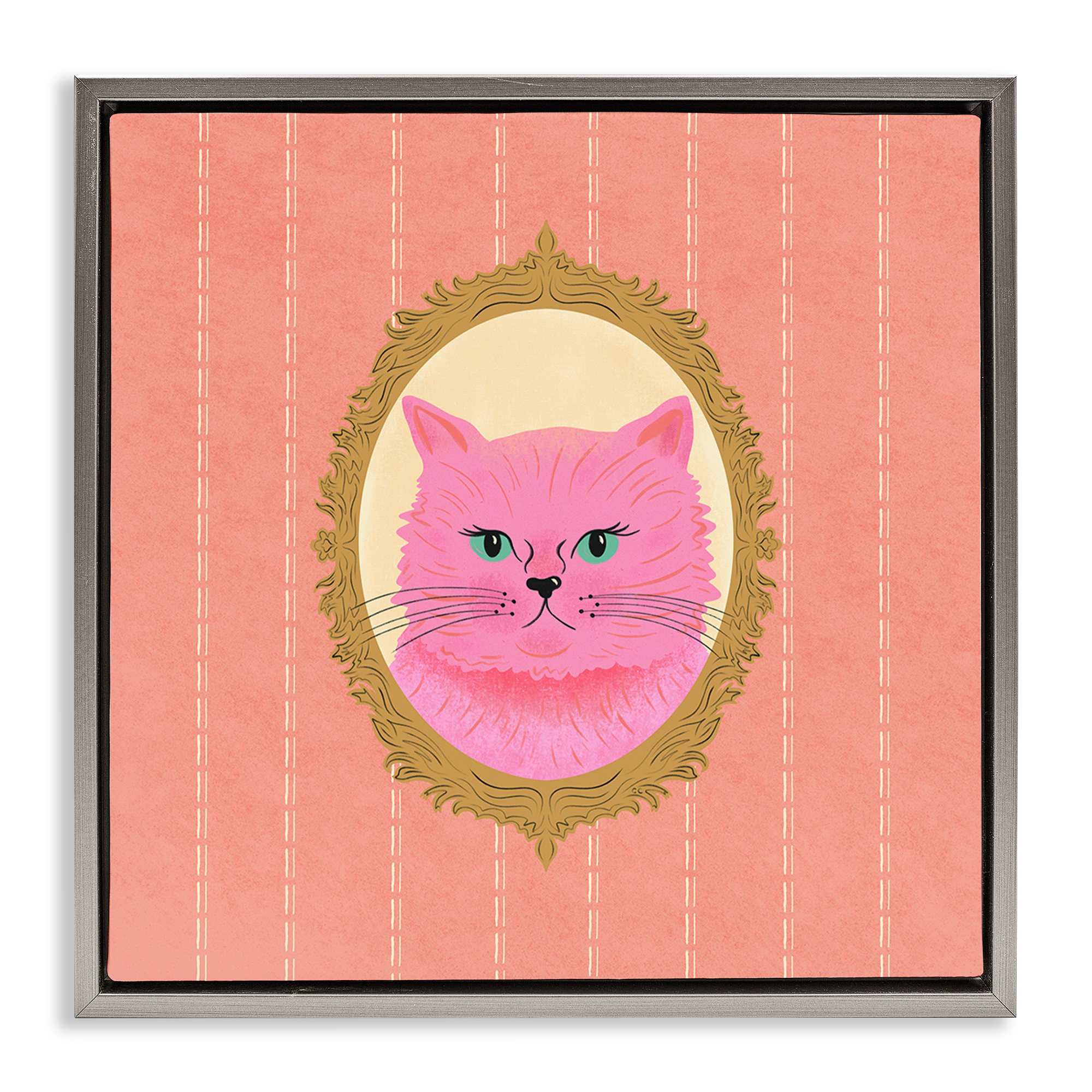 Stupell Industries Pink Cat Portrait Animals Painting Gray Floater Framed Canvas Art Print Wall Art, 25 x 25