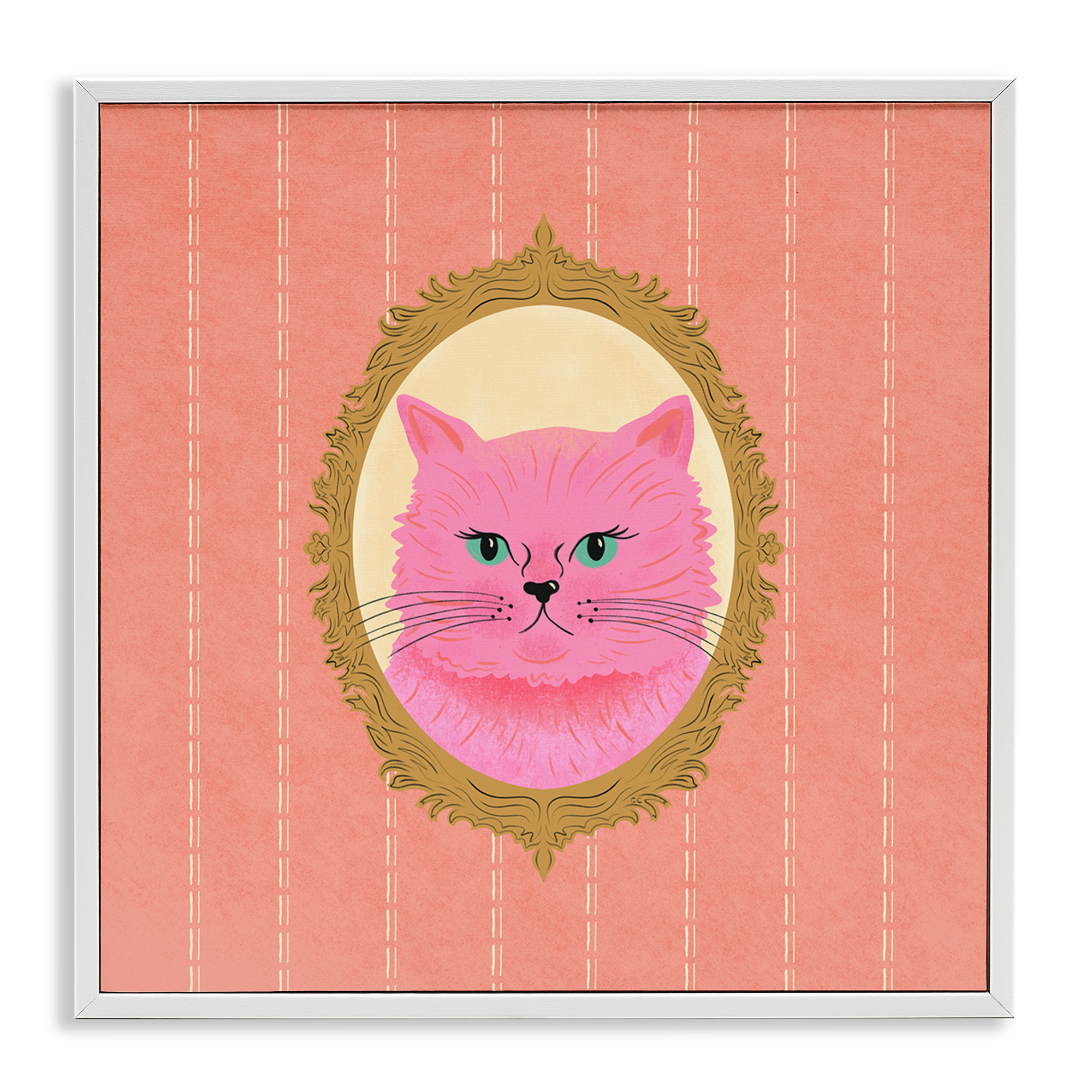 Stupell Industries Pink Cat Portrait Animals Painting White Framed Art Print Wall Art, 12 x 12