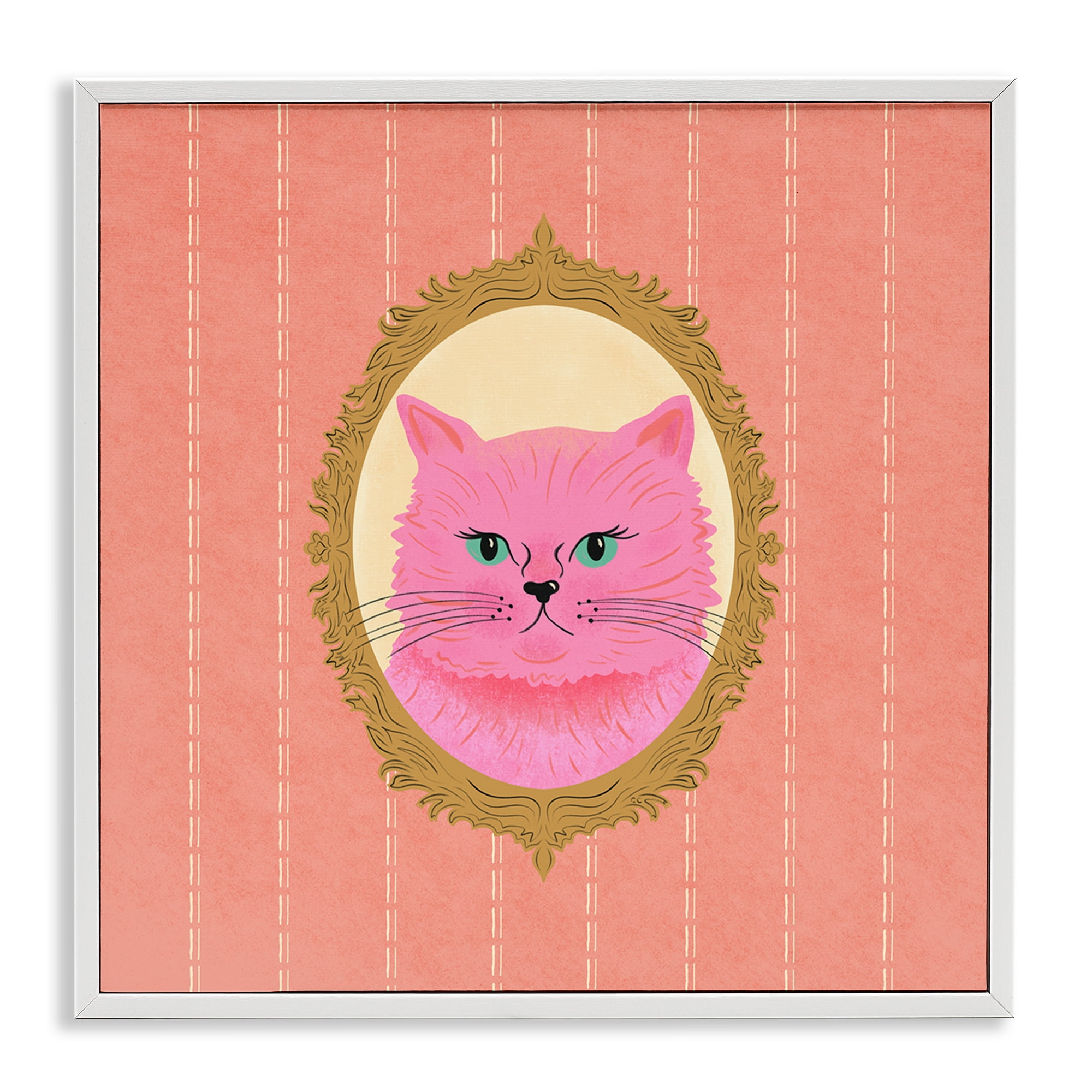 Stupell Industries Pink Cat Portrait Animals Painting White Framed Art Print Wall Art, 17 x 17