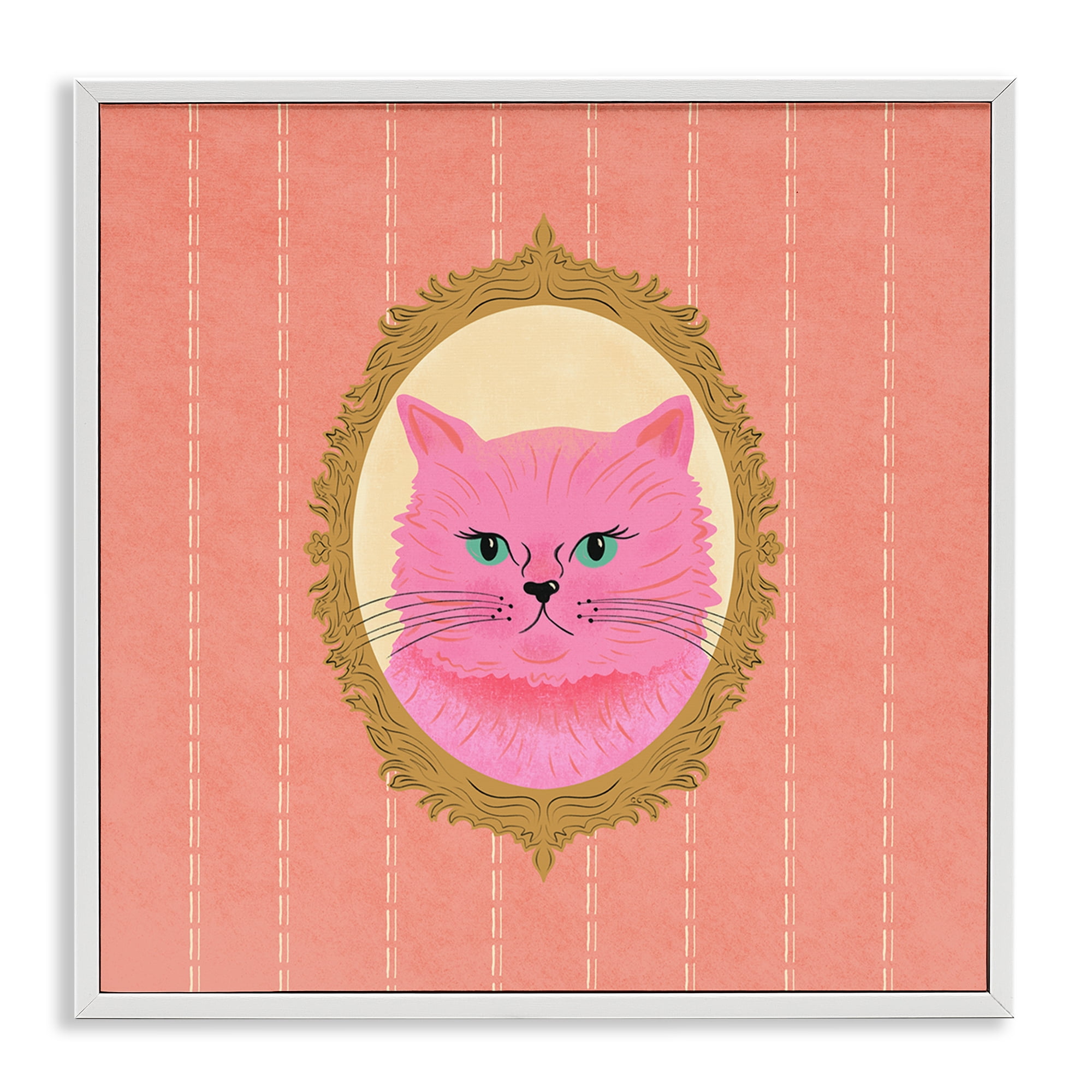Stupell Industries Pink Cat Portrait Animals Painting White Framed Art Print Wall Art, 24 x 24