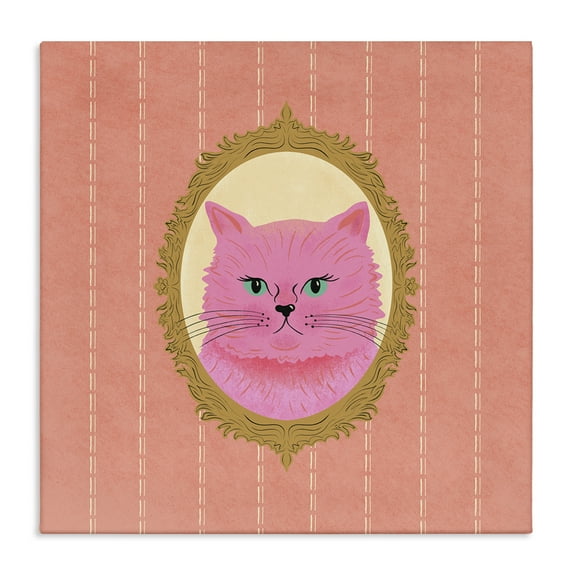 Stupell Industries Pink Cat Portrait Animals Painting Wrapped Canvas Art Print Wall Art, 36 x 36