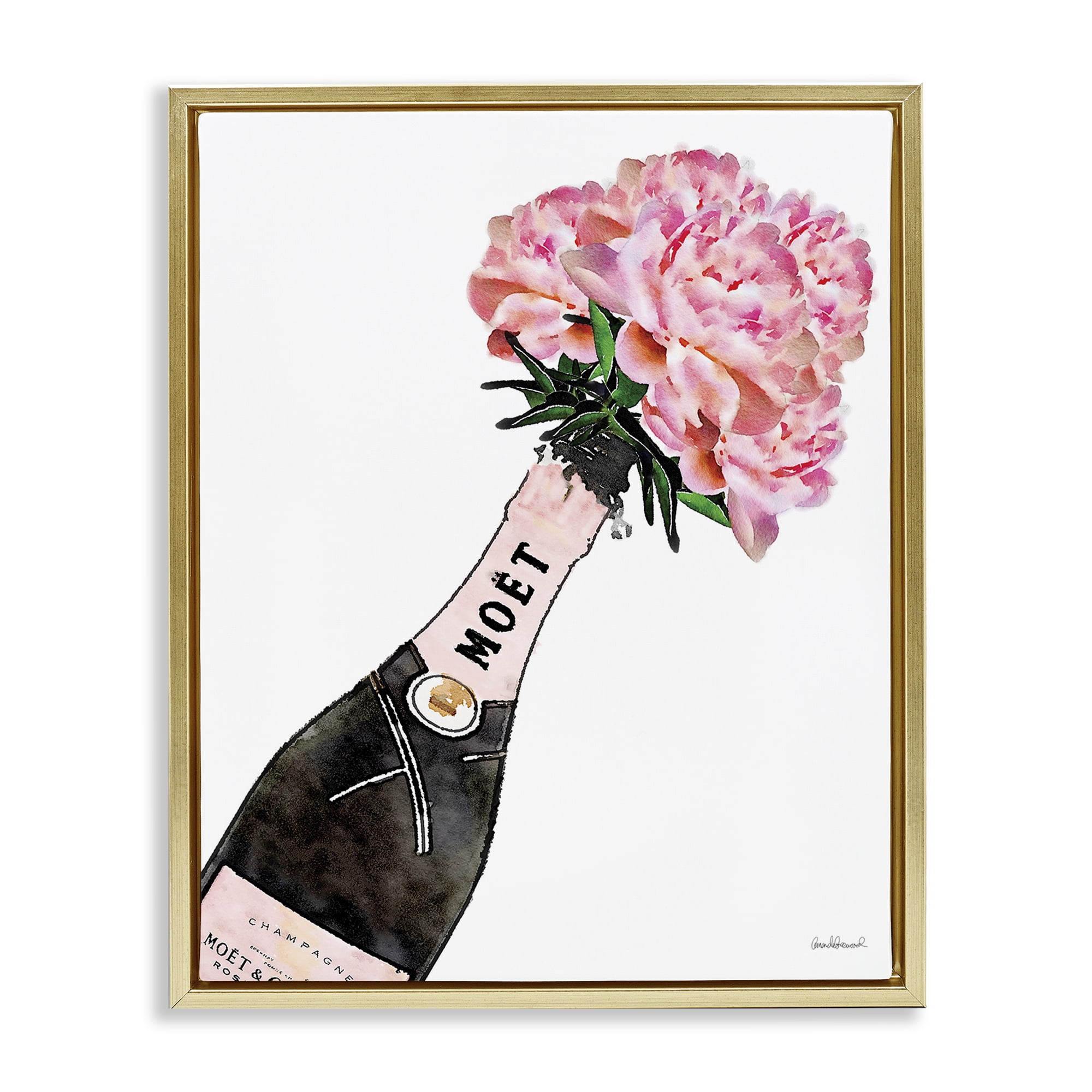 Stupell Industries Pink Champagne Bouquet Botanical & Floral Painting Gold Floater Framed Art Print Wall Art, 25 x 31