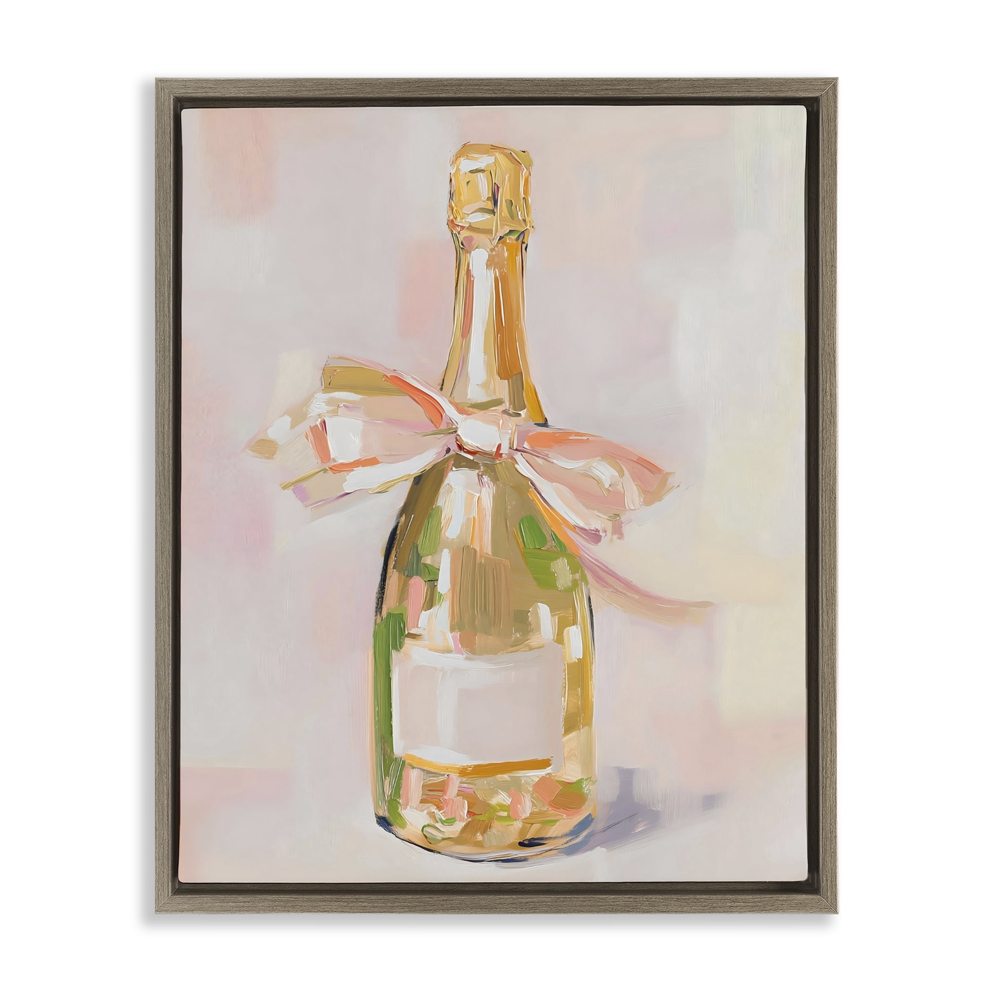 Stupell Industries Pink Champagne Celebration Brown Framed Floater Canvas Wall Art, design by The Prints Vibe