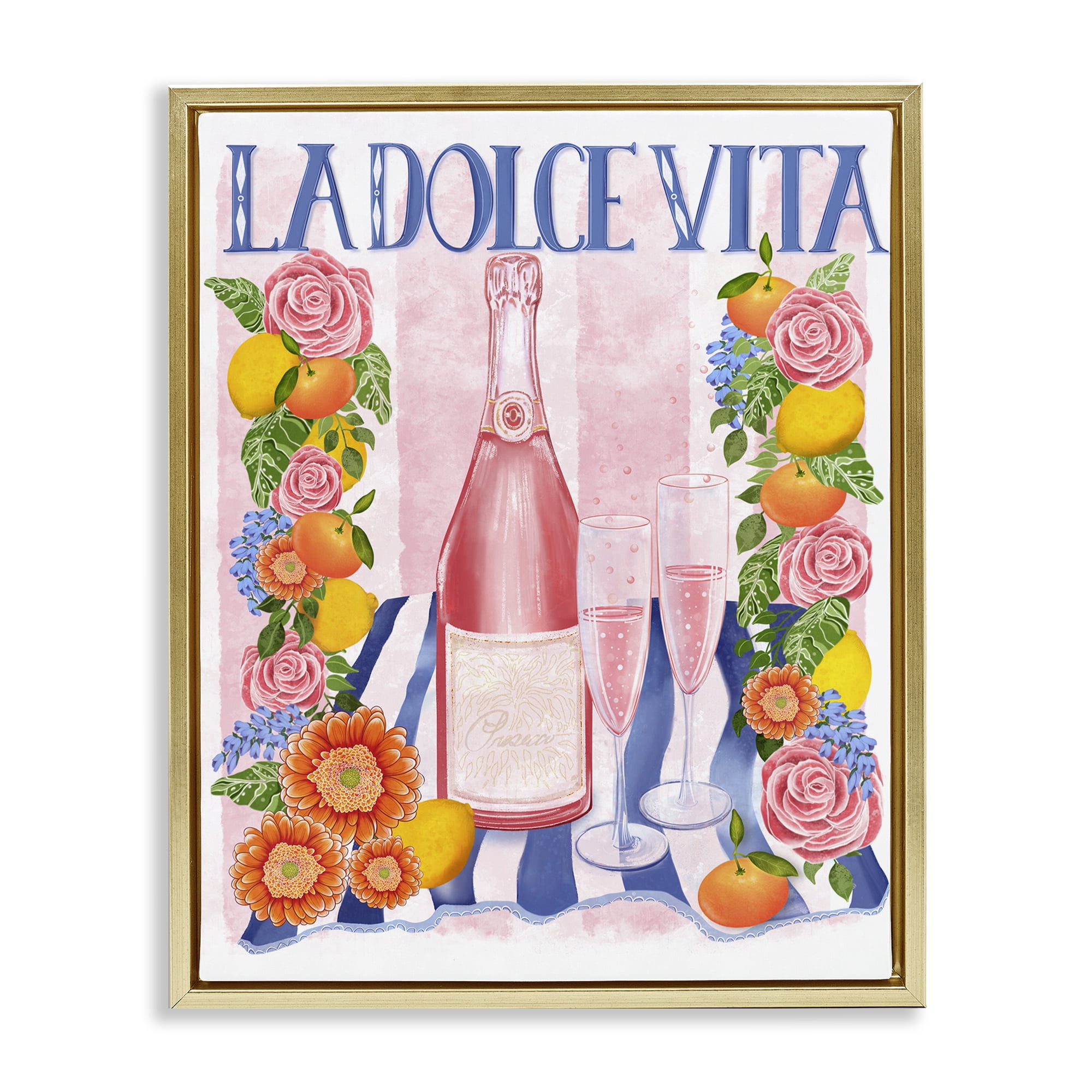 Stupell Industries Pink Champagne Picnic Gold Framed Floater Canvas Wall Art, design by Lori Mosley