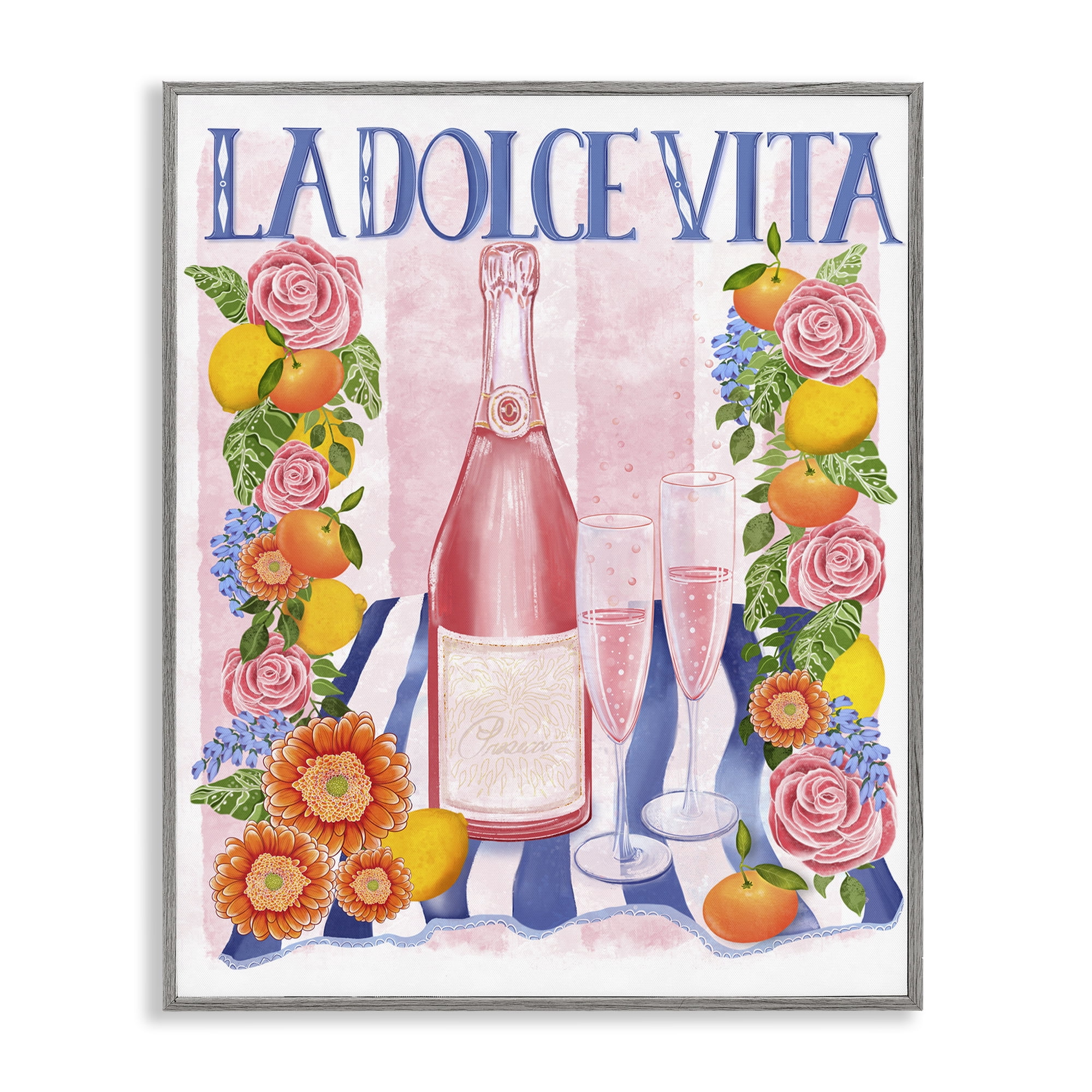 Stupell Industries Pink Champagne Picnic Gray Framed Giclee Art, design by Lori Mosley