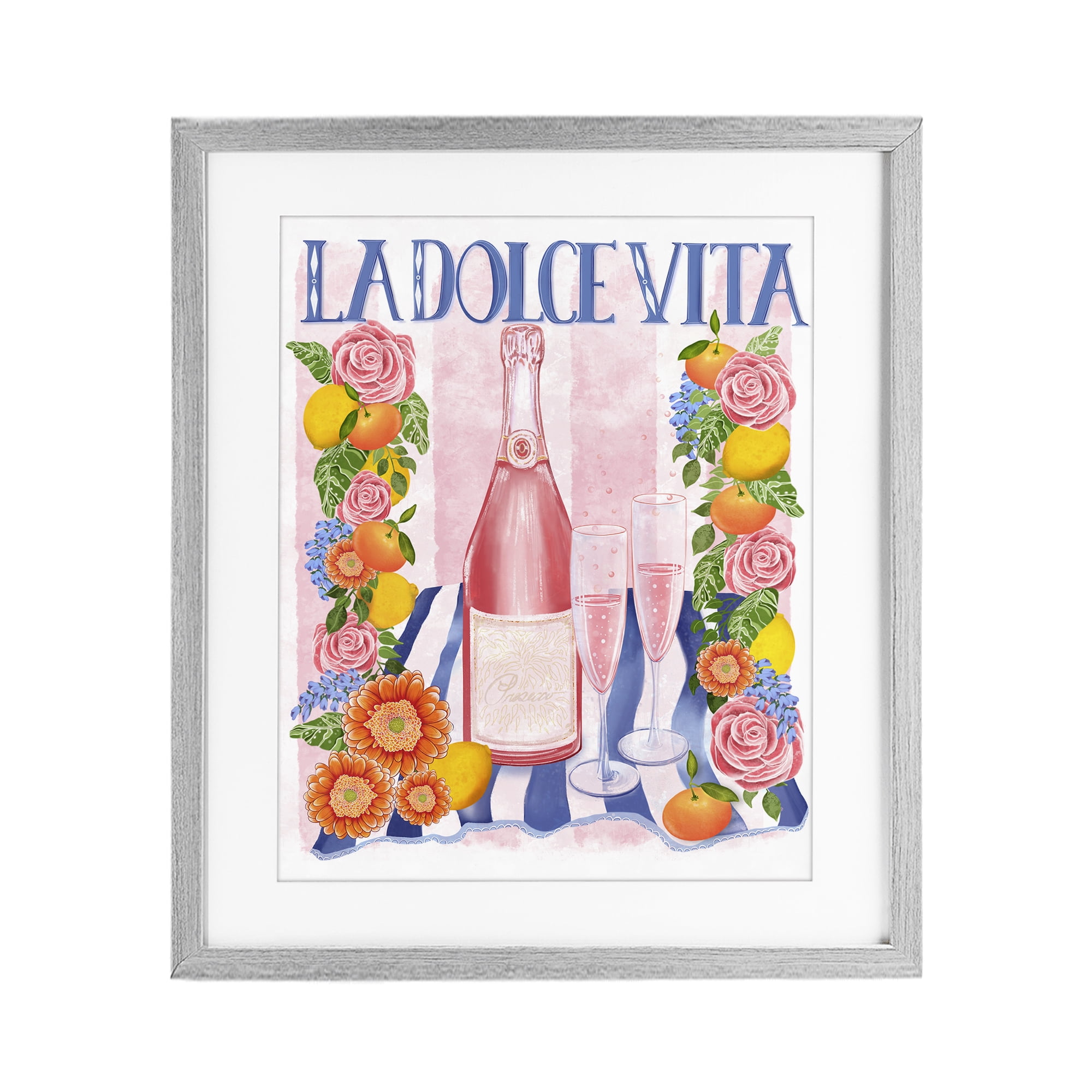 Stupell Industries Pink Champagne Picnic Gray Framed Print Under Glass, design by Lori Mosley
