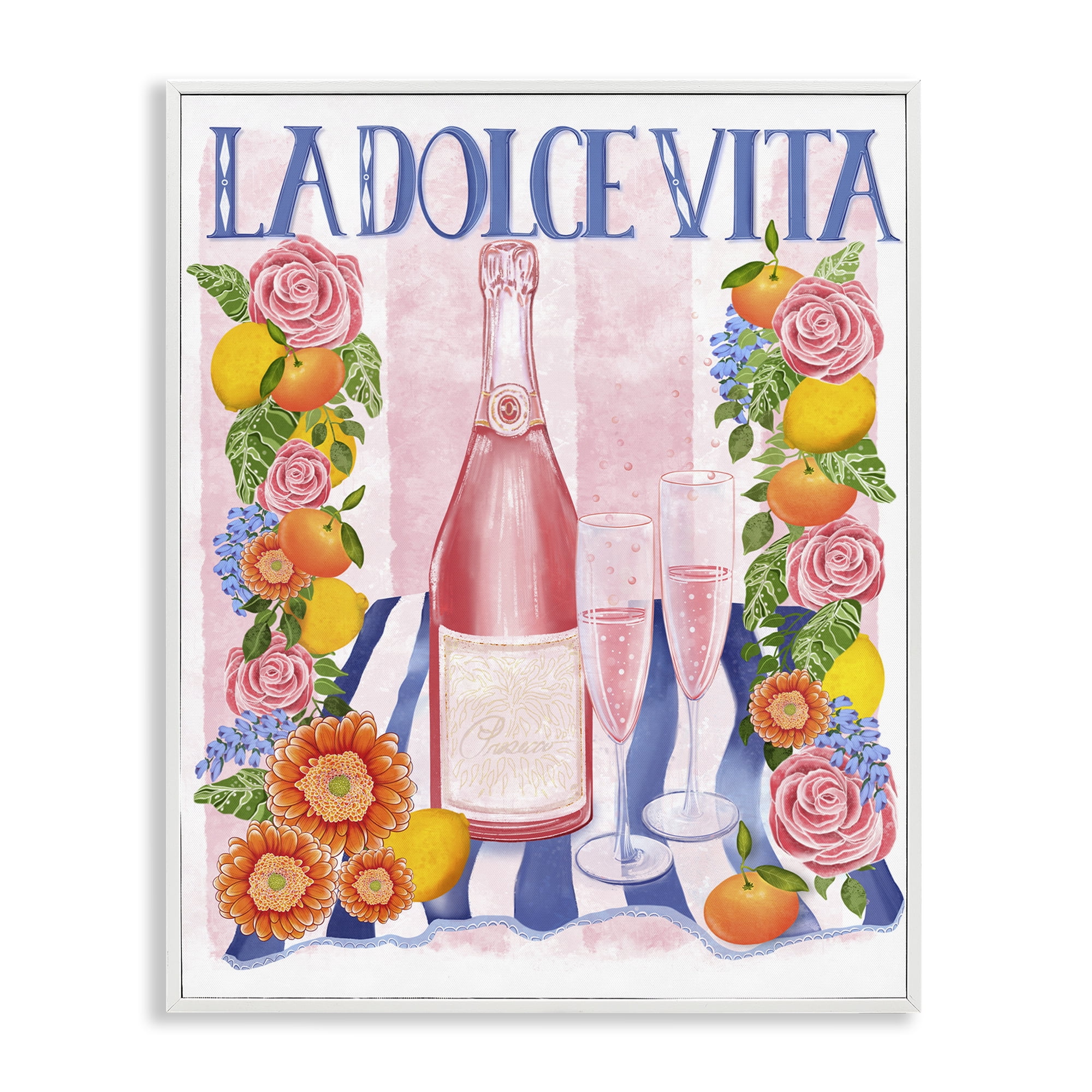 Stupell Industries Pink Champagne Picnic White Framed Giclee Art, design by Lori Mosley