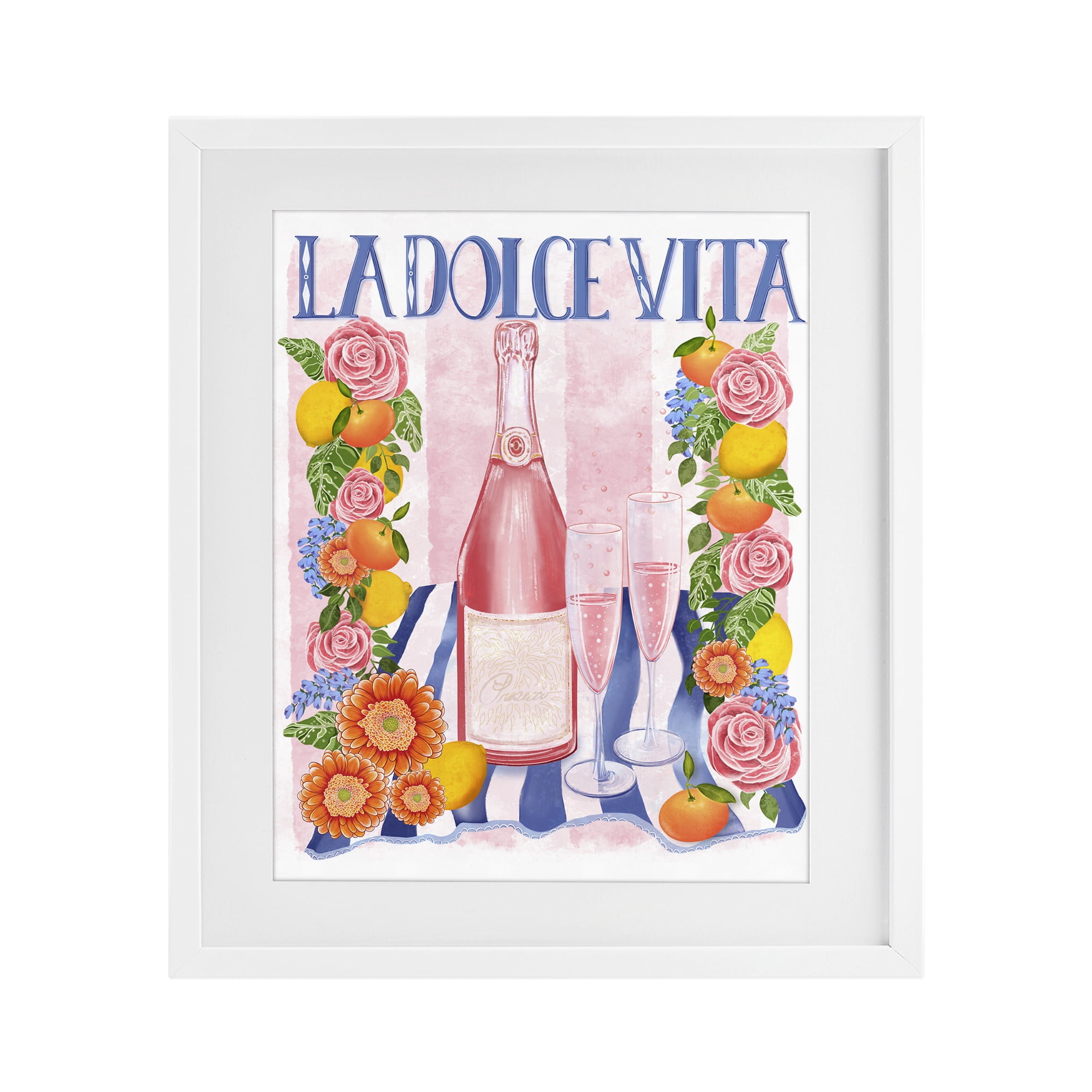 Stupell Industries Pink Champagne Picnic White Framed Print Under Glass, design by Lori Mosley