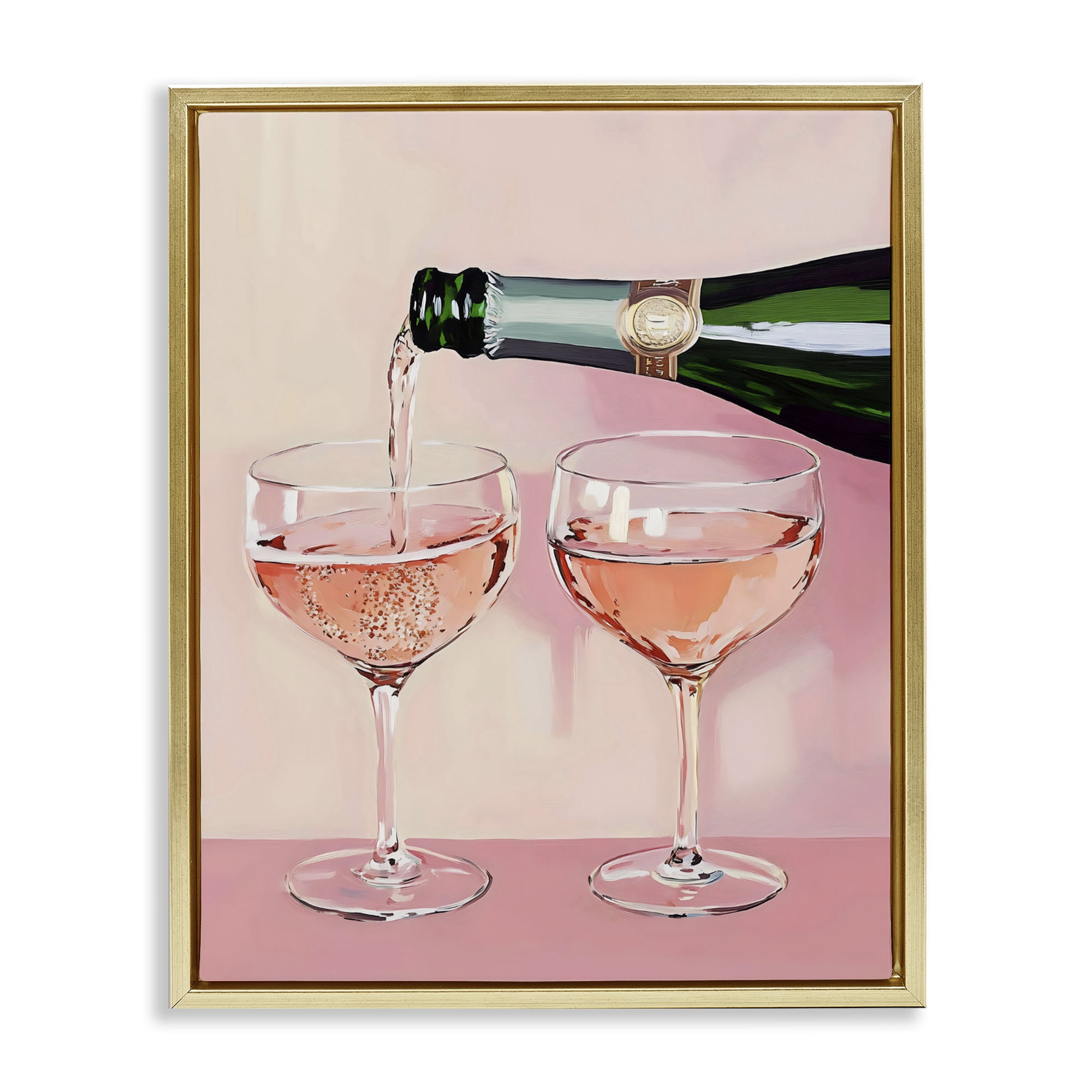 Stupell Industries Pink Champagne Toast for Two Gold Framed Floater Canvas Wall Art, design by The Prints Vibe