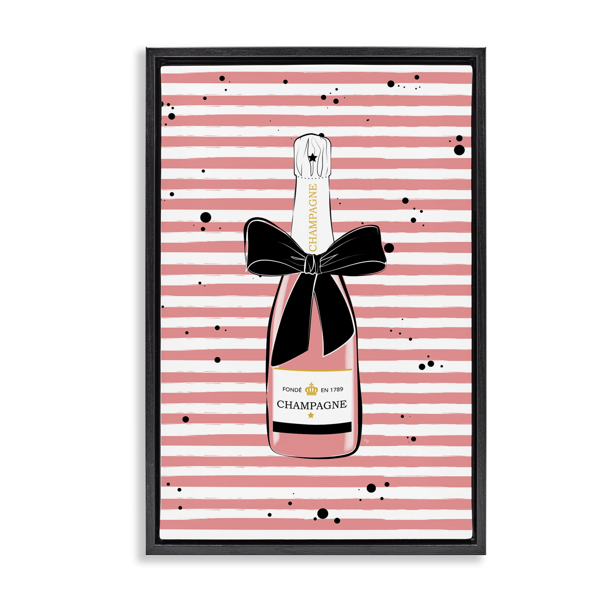 Stupell Industries Pink Champagne on Stripes Food & Beverage Painting Black Floater Framed Art Print Wall Art, 17 x 25