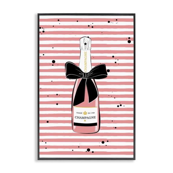 Stupell Industries Contemporary Pink Champagne on Stripes Black Framed Giclee Art, 12 x 18, by Martina Pavlova