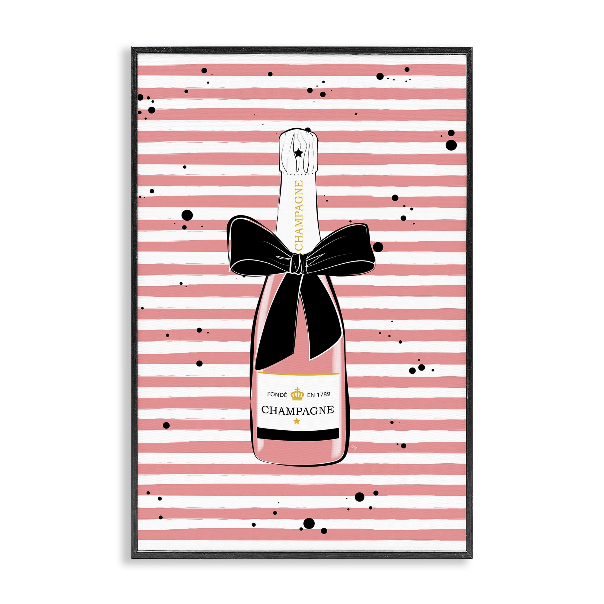 Stupell Industries Pink Champagne on Stripes Food & Beverage Painting Black Framed Art Print Wall Art, 16 x 24