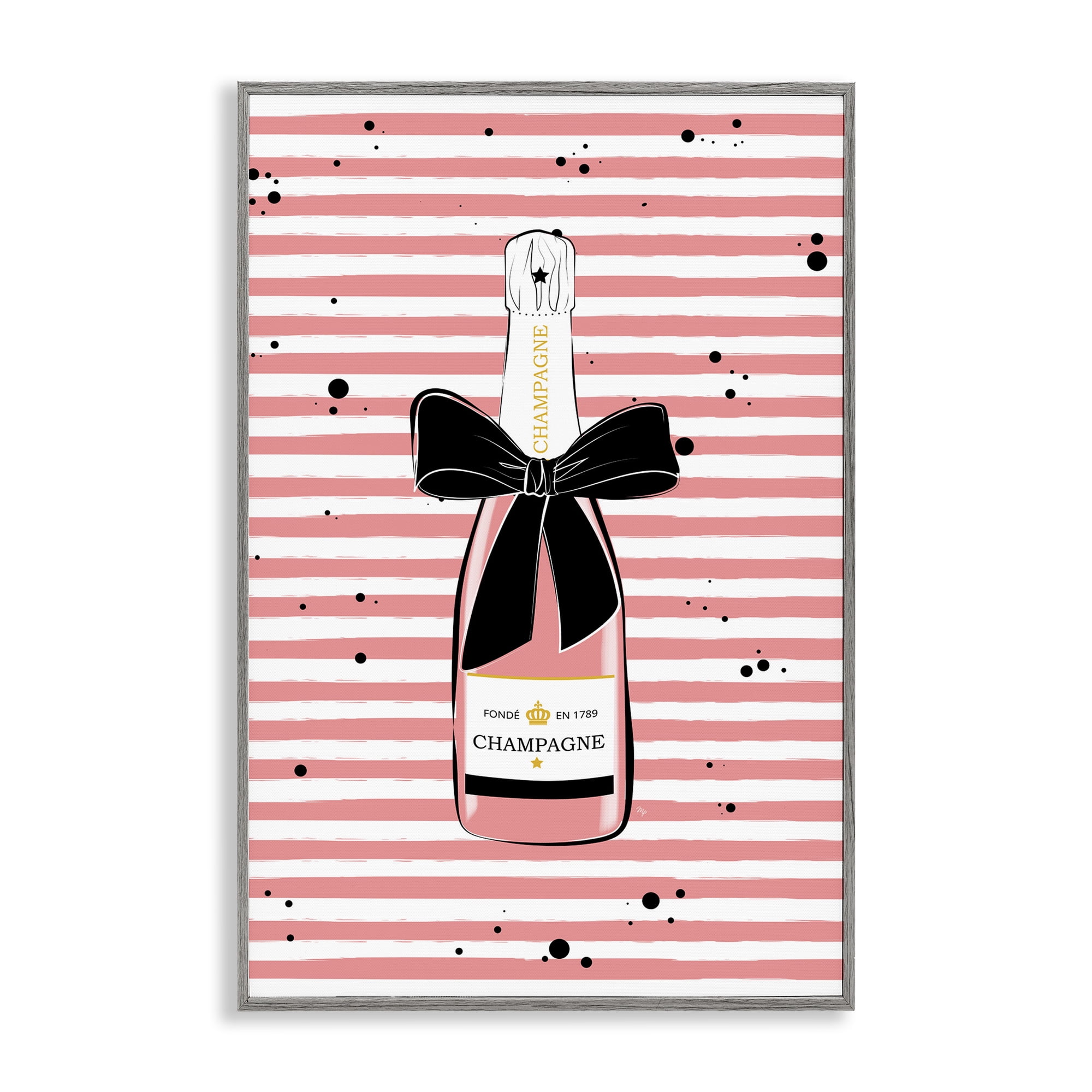 Stupell Industries Pink Champagne on Stripes Food & Beverage Painting Gray Framed Art Print Wall Art, 20 x 30