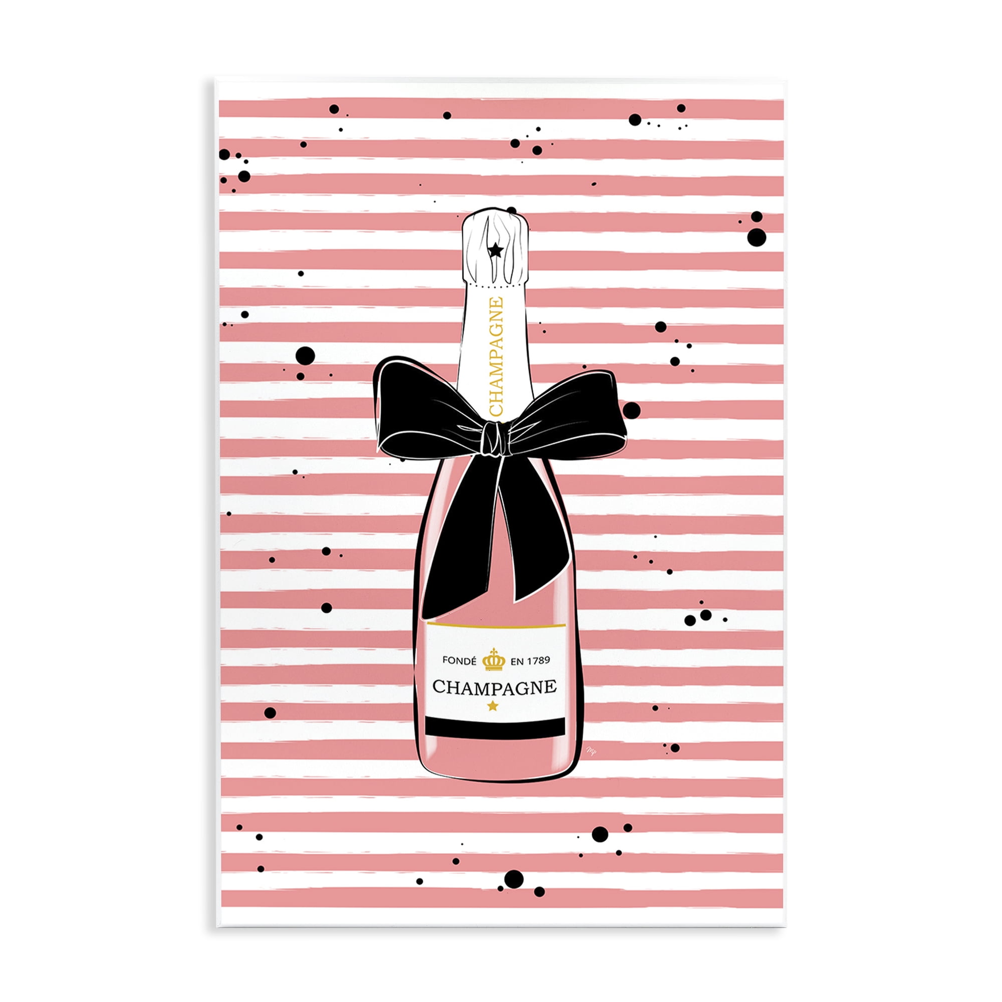 Stupell Industries Pink Champagne on Stripes Food & Beverage Painting Unframed Art Print Wall Art, 10 x 15