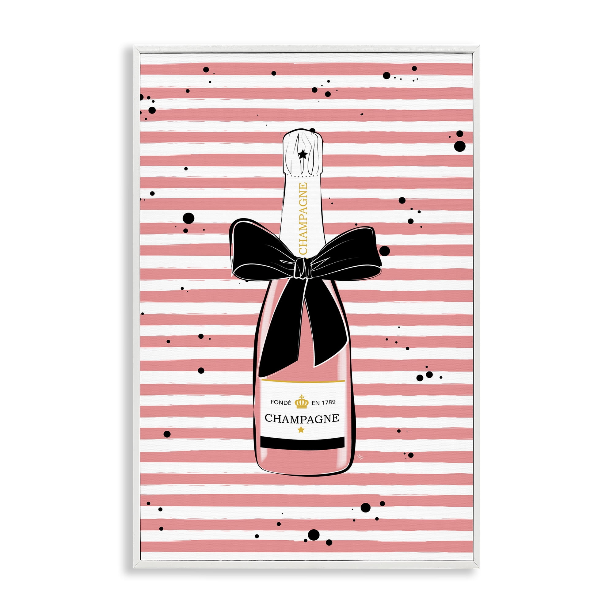 Stupell Industries Pink Champagne on Stripes Food & Beverage Painting White Framed Art Print Wall Art, 12 x 18