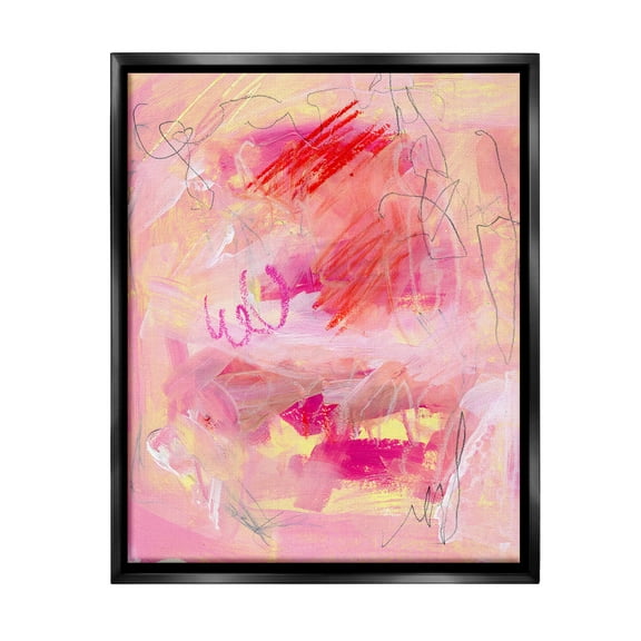 Stupell Industries Pink Chaotic Scribble Abstract Painting Black Floater Framed Canvas Art Print Wall Art, 17 x 21