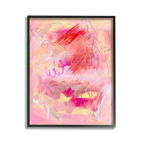 Stupell Industries Pink Chaotic Scribble Abstract Painting Black Framed Art Print Wall Art, 11 x 14