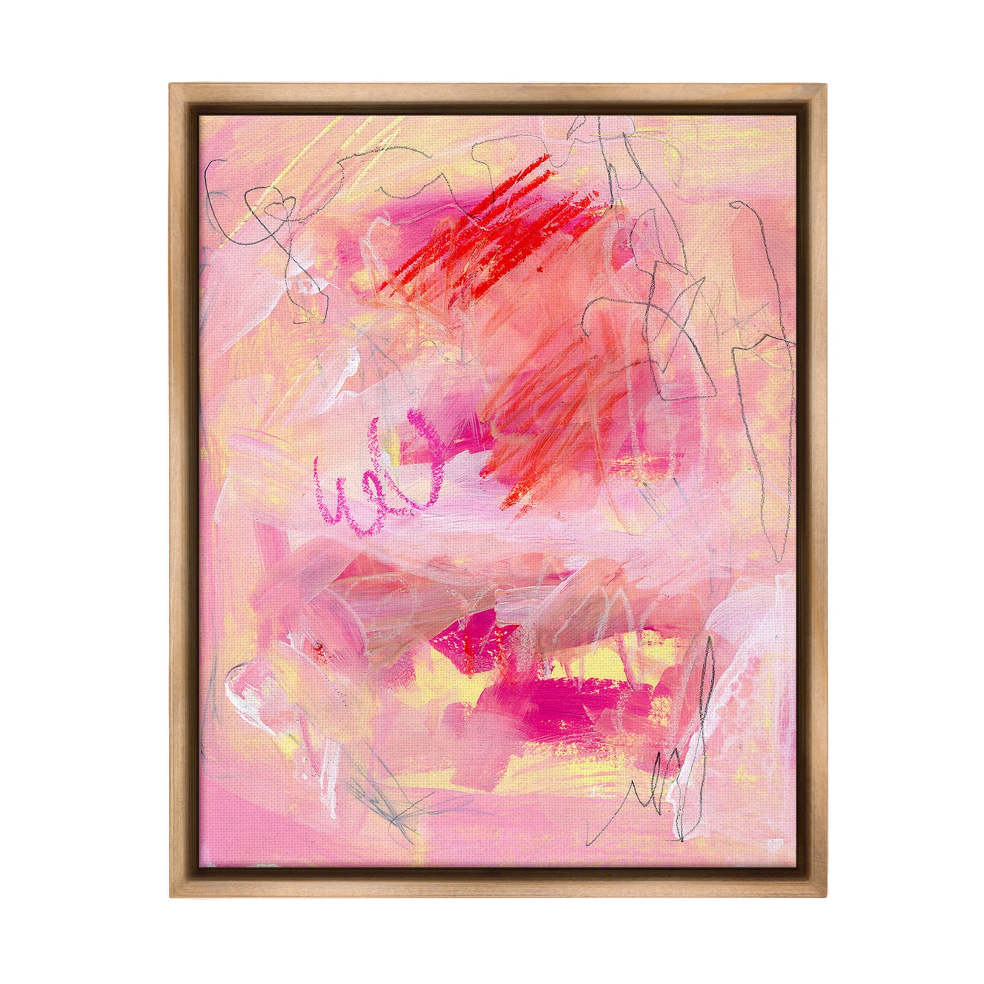 Stupell Industries Pink Chaotic Scribble Abstract Painting Brown Floater Framed Canvas Art Print Wall Art, 25 x 31