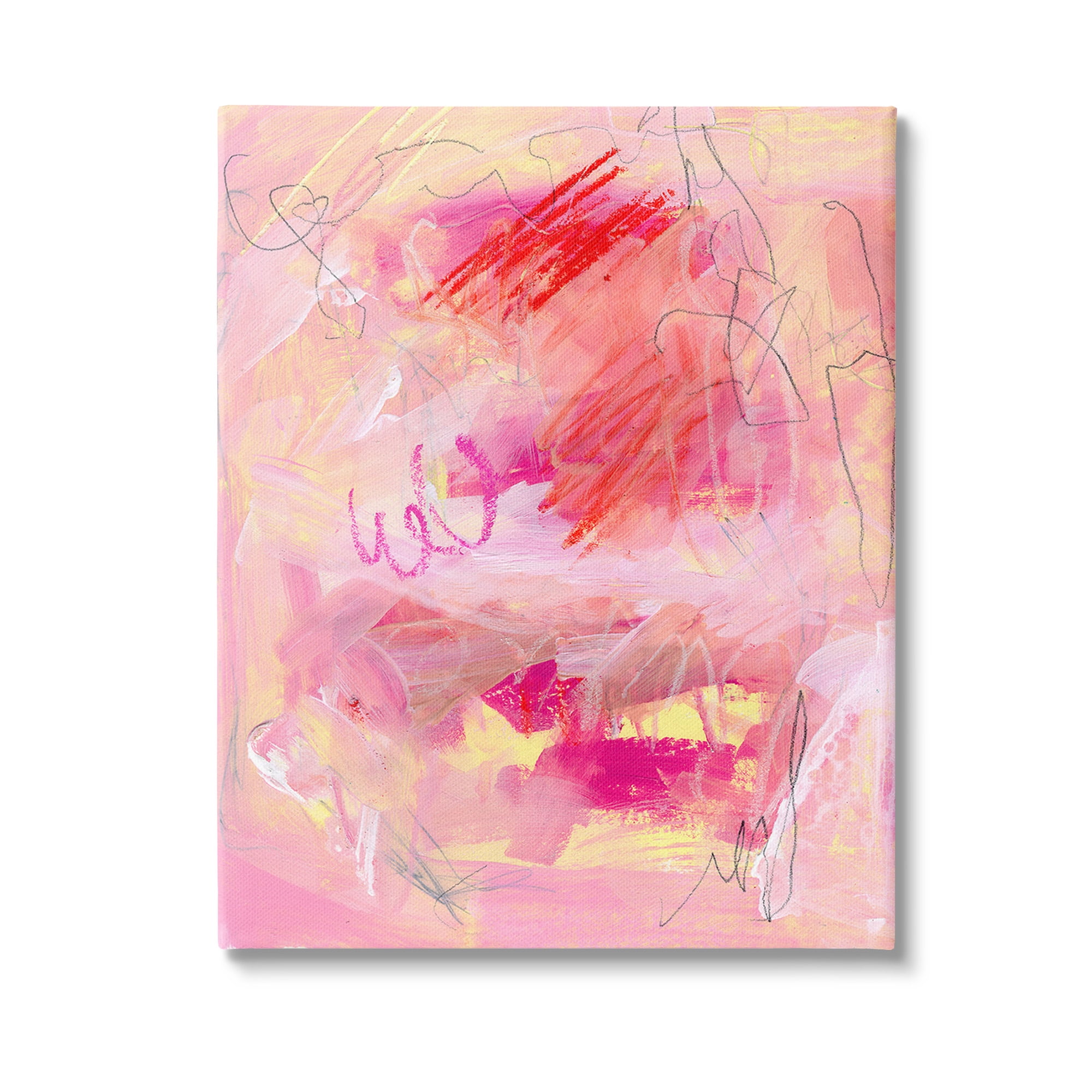 Stupell Industries Pink Chaotic Scribble Abstract Painting Gallery Wrapped Canvas Art Print Wall Art, 30 x 40