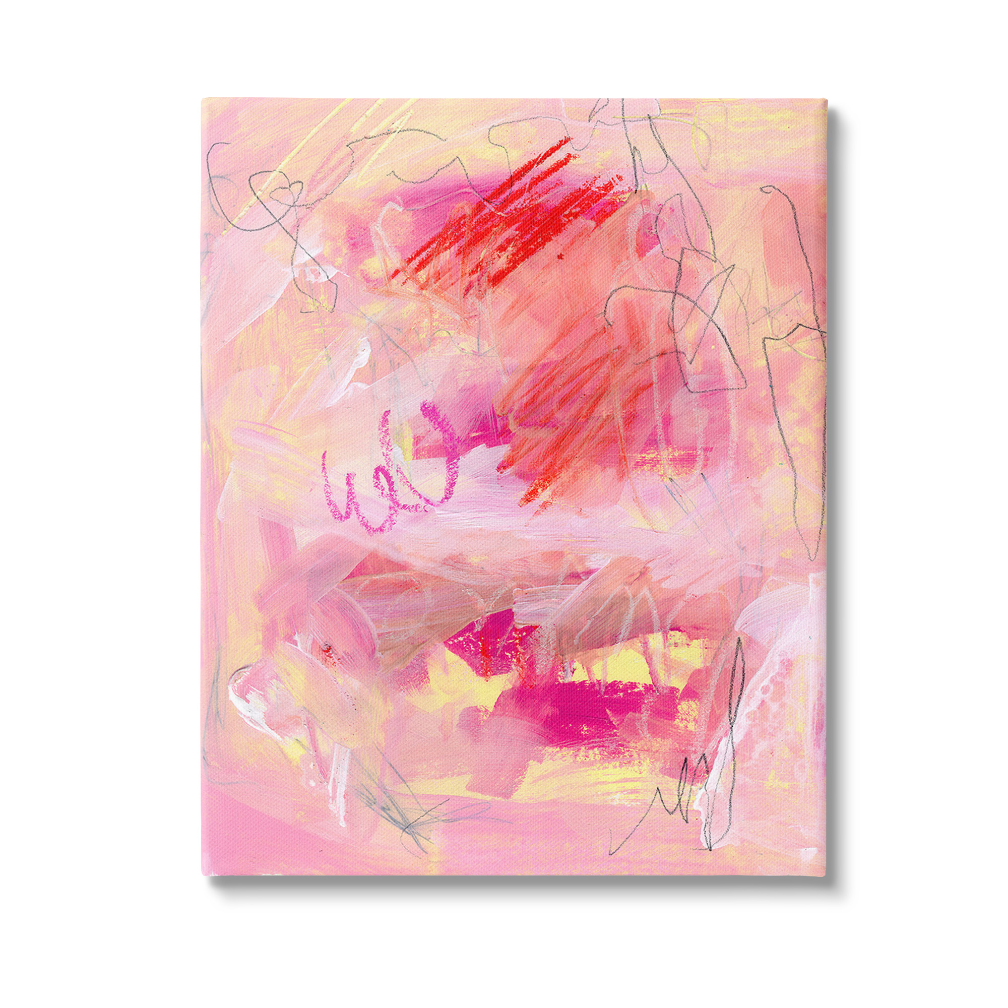 Stupell Industries Pink Chaotic Scribble Abstract Painting Gallery Wrapped Canvas Art Print Wall Art, 36 x 48