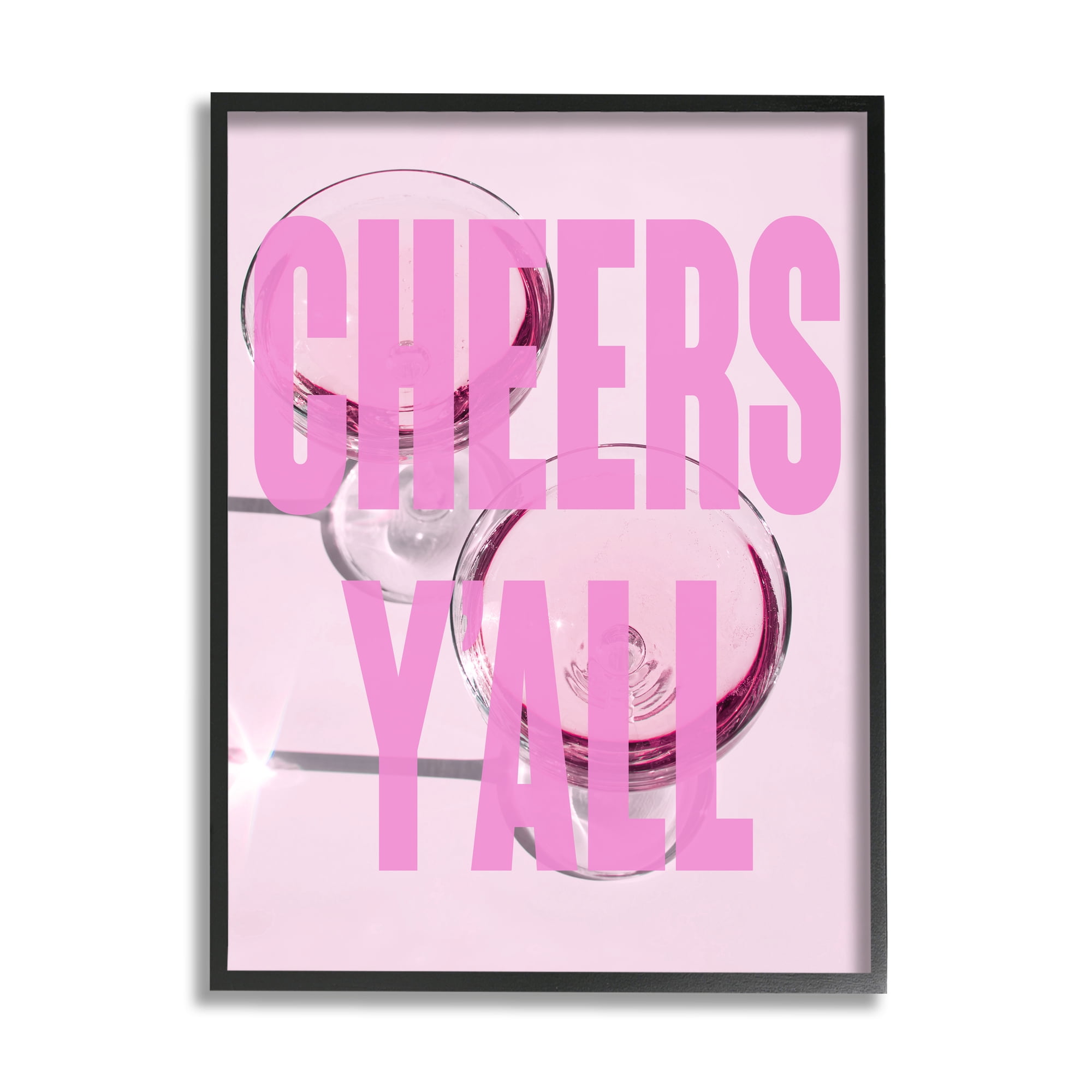 Stupell Industries Pink Cheers Y'all Phrase Food & Beverage Painting Black Framed Art Print Wall Art, 24 x 30