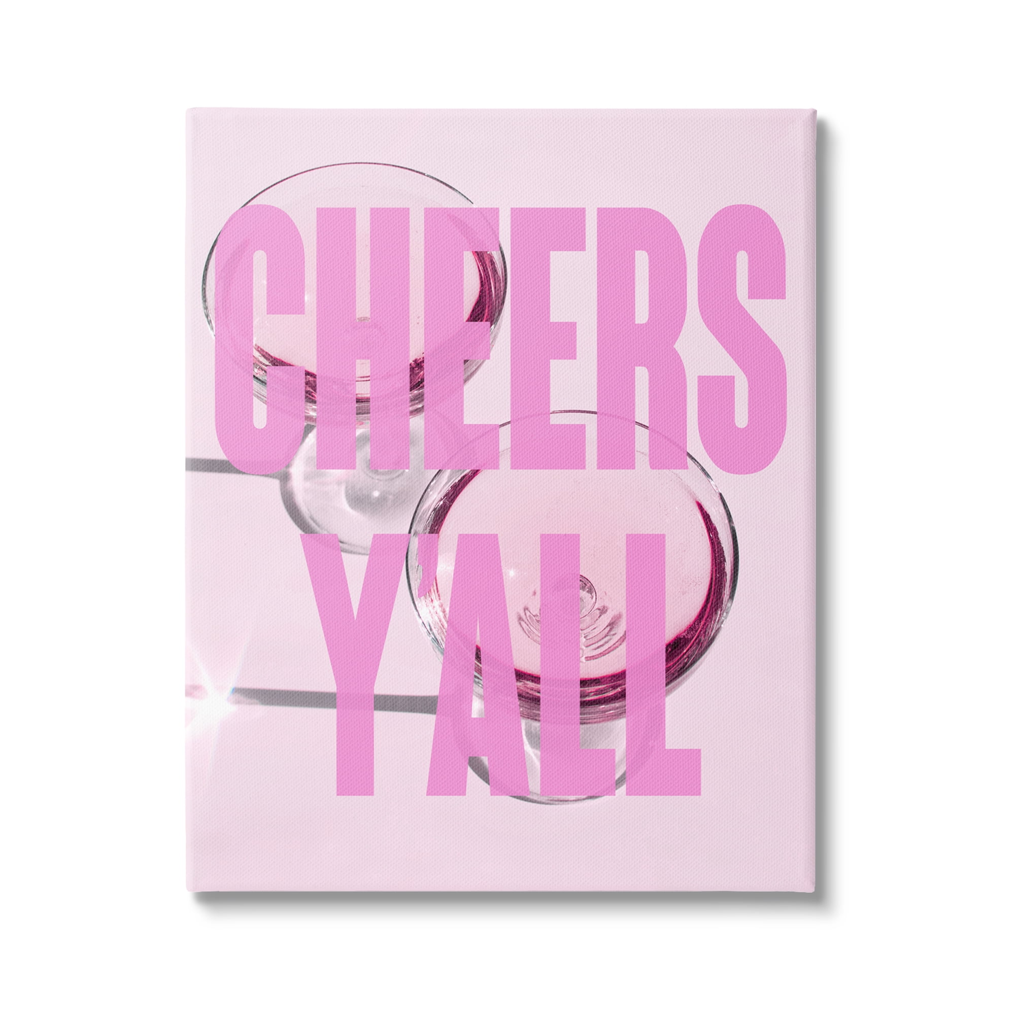 Stupell Industries Pink Cheers Y'all Phrase Food & Beverage Painting Gallery Wrapped Canvas Art Print Wall Art, 16 x 20